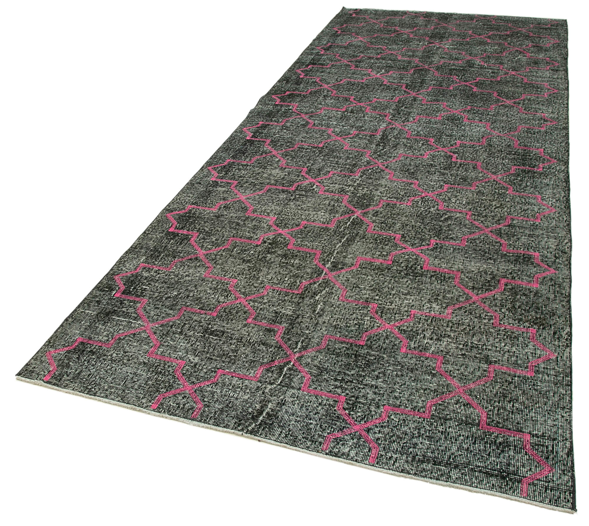 Handmade Area Rug – Black Geometric Carpet with Soft Wool Texture 4'9''x12'9''