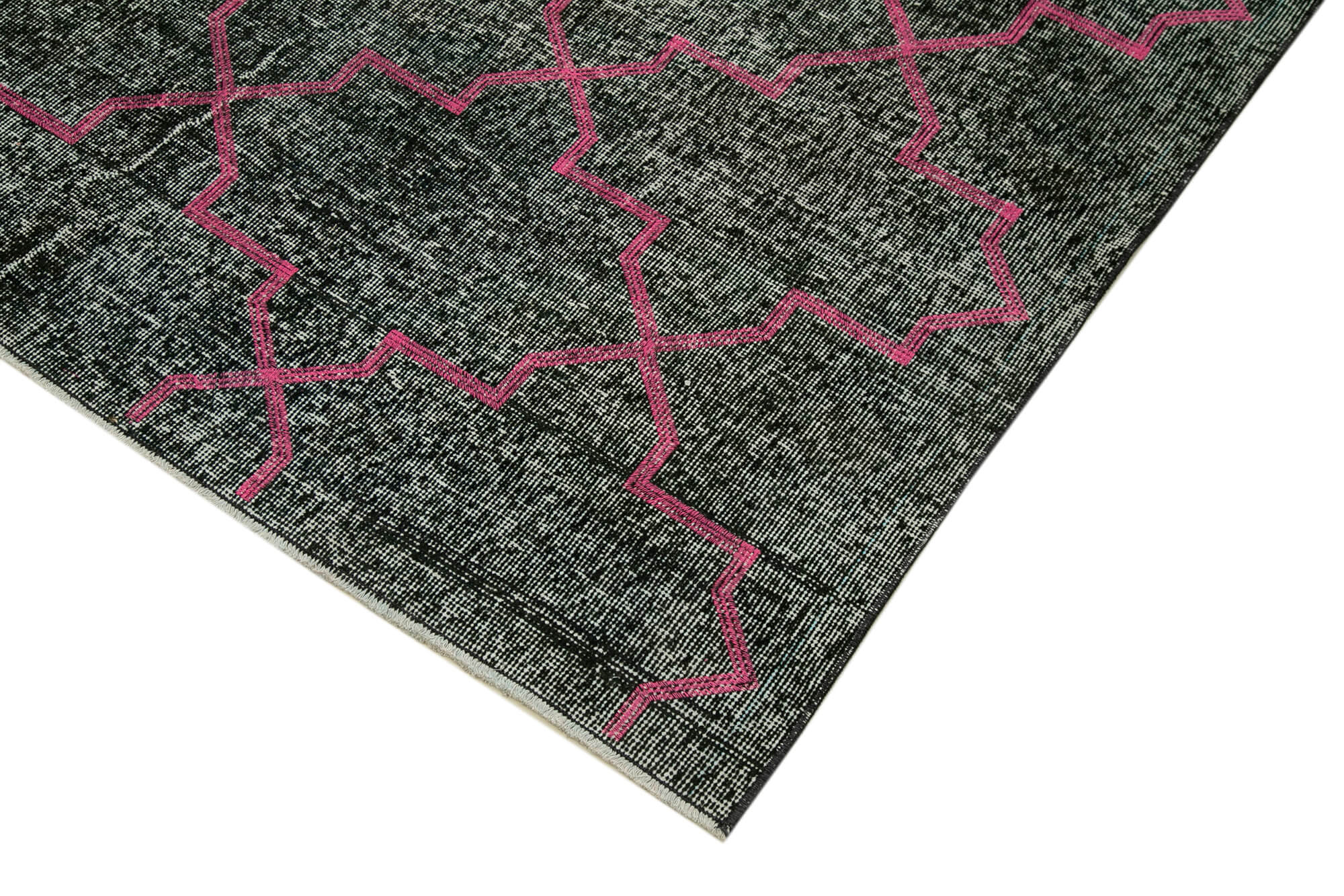 Handmade Area Rug – Black Geometric Carpet with Soft Wool Texture 4'9''x12'9''
