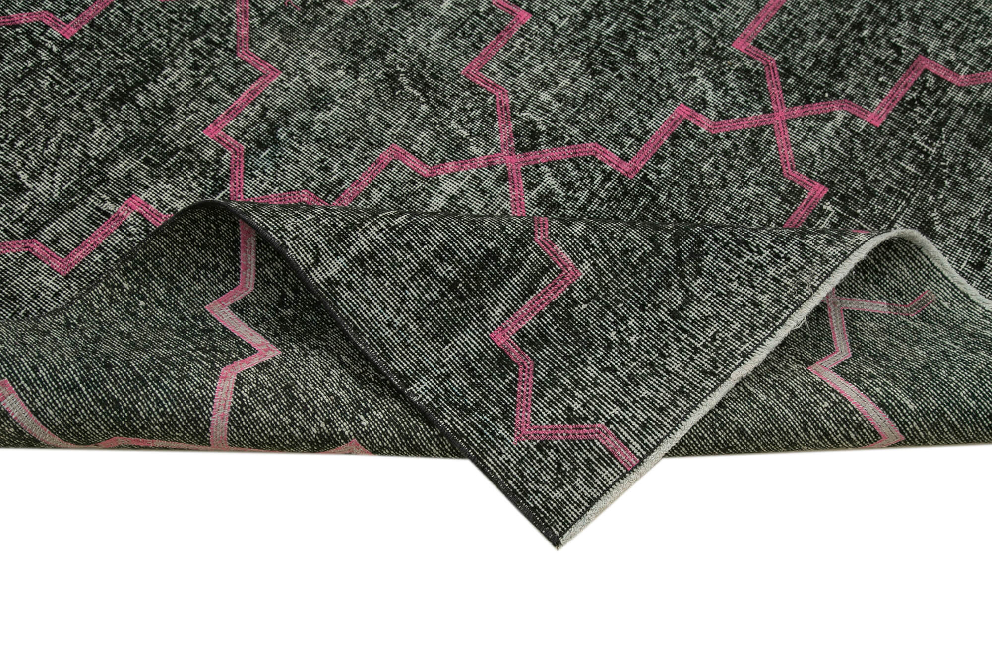 Handmade Area Rug – Black Geometric Carpet with Soft Wool Texture 4'9''x12'9''