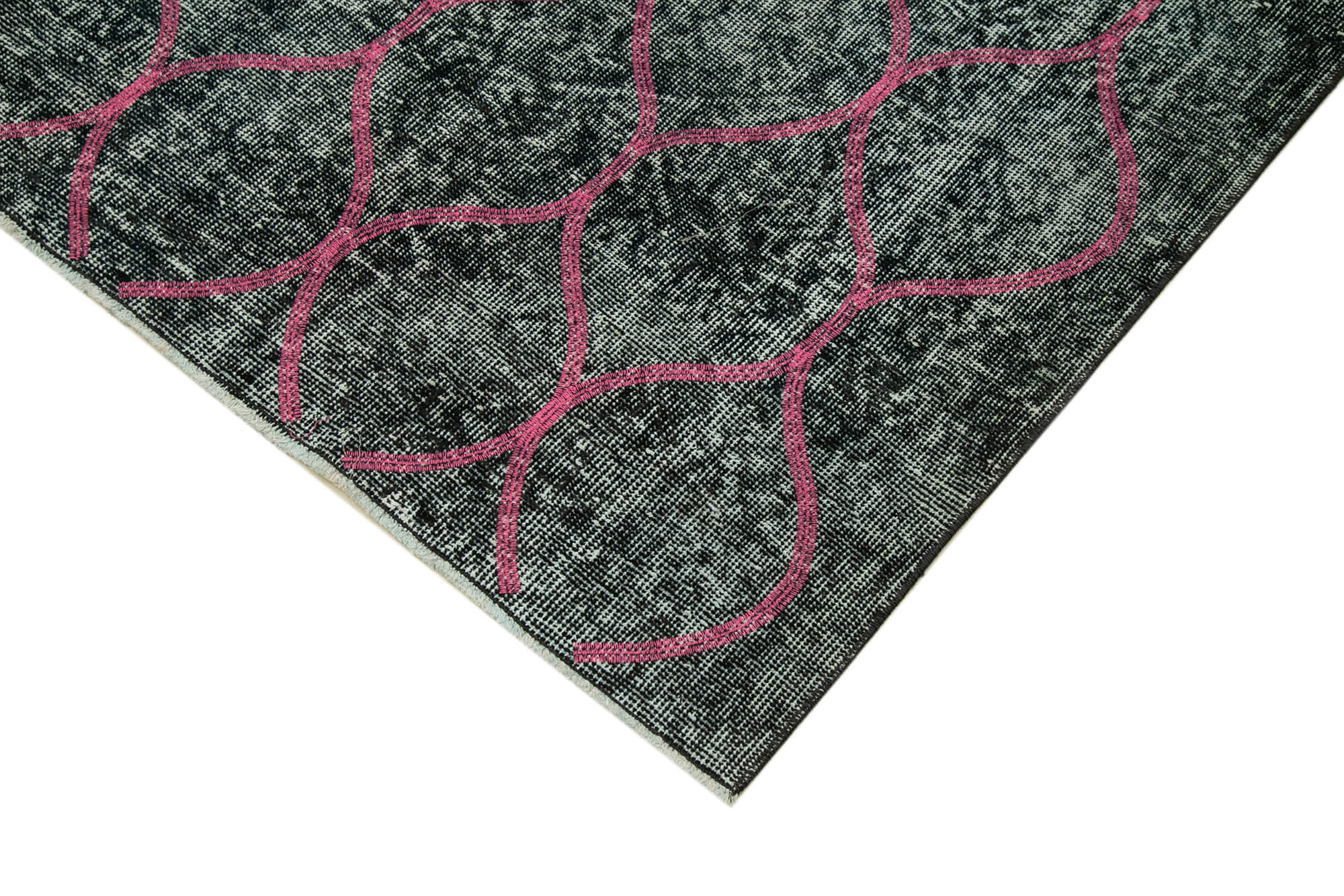 Handmade Geometric Rug – Black Area Rug Cotton Wool Durable Carpet 4'9''x11'7''