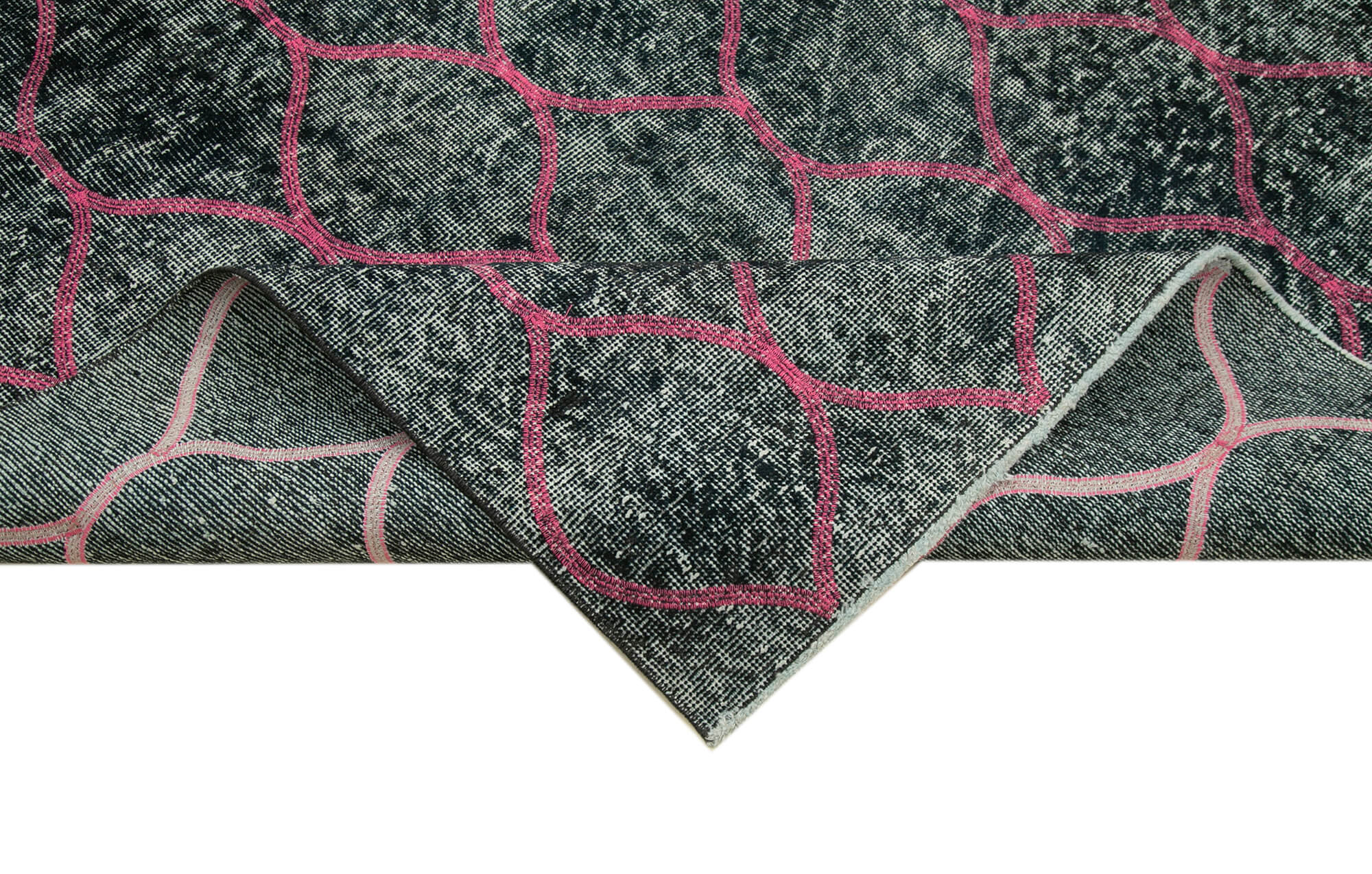 Handmade Geometric Rug – Black Area Rug Cotton Wool Durable Carpet 4'9''x11'7''