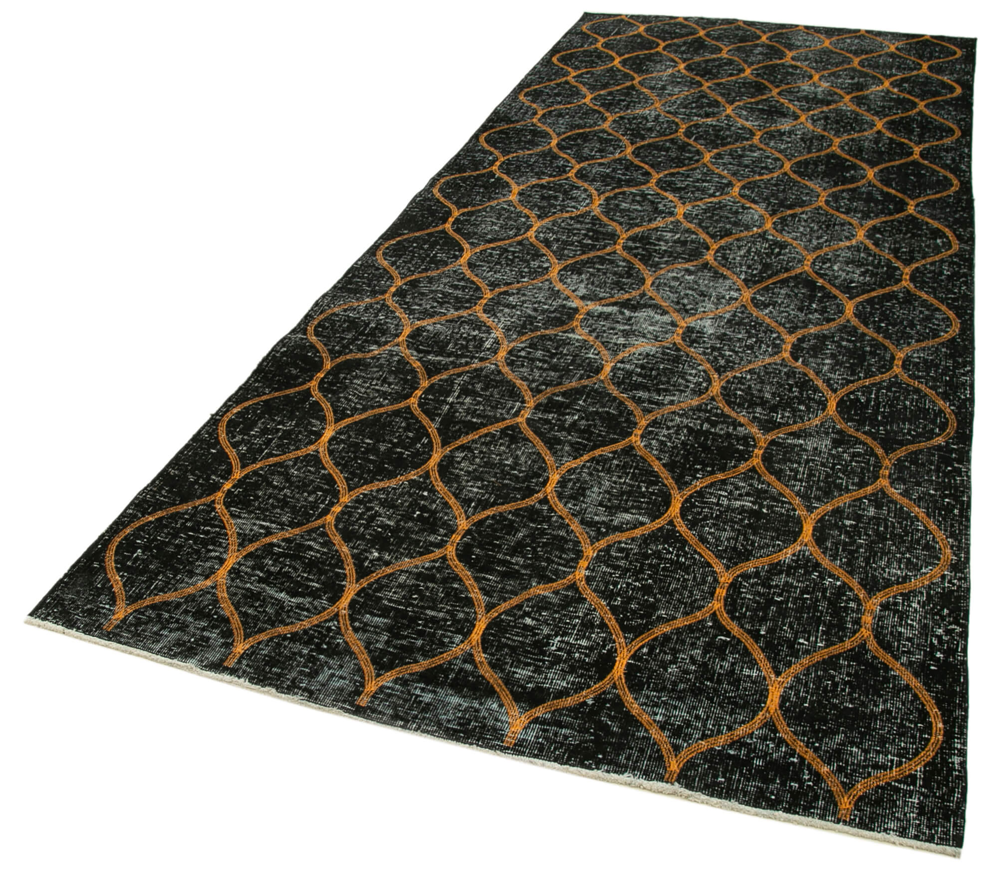 Handmade Geometric Rug – Black Cotton Wool Blend Area Rug 4'9" x 11'11"
