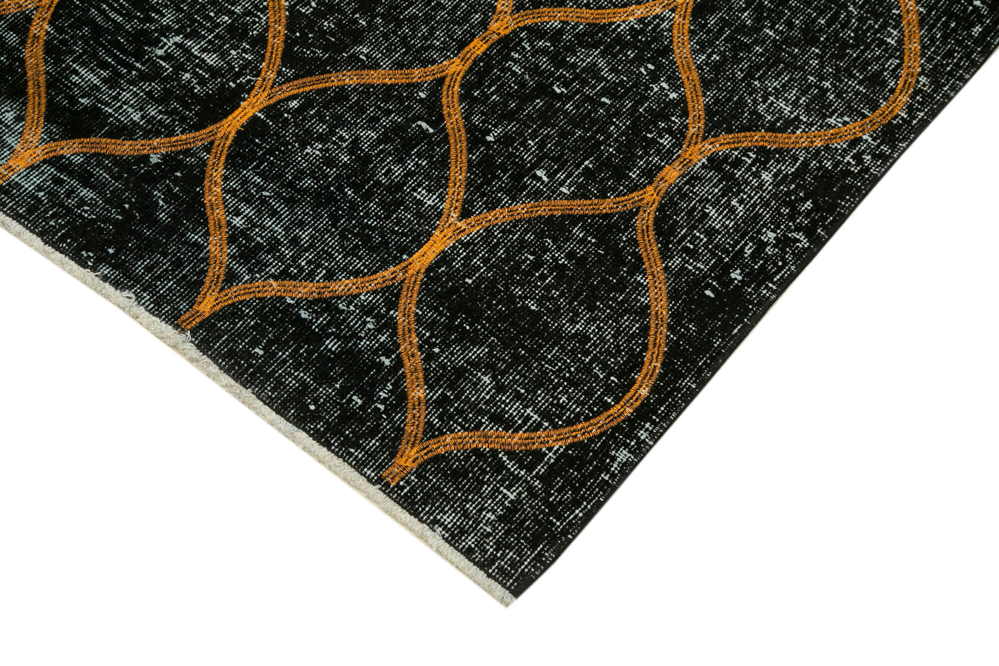 Handmade Geometric Rug – Black Cotton Wool Blend Area Rug 4'9" x 11'11"