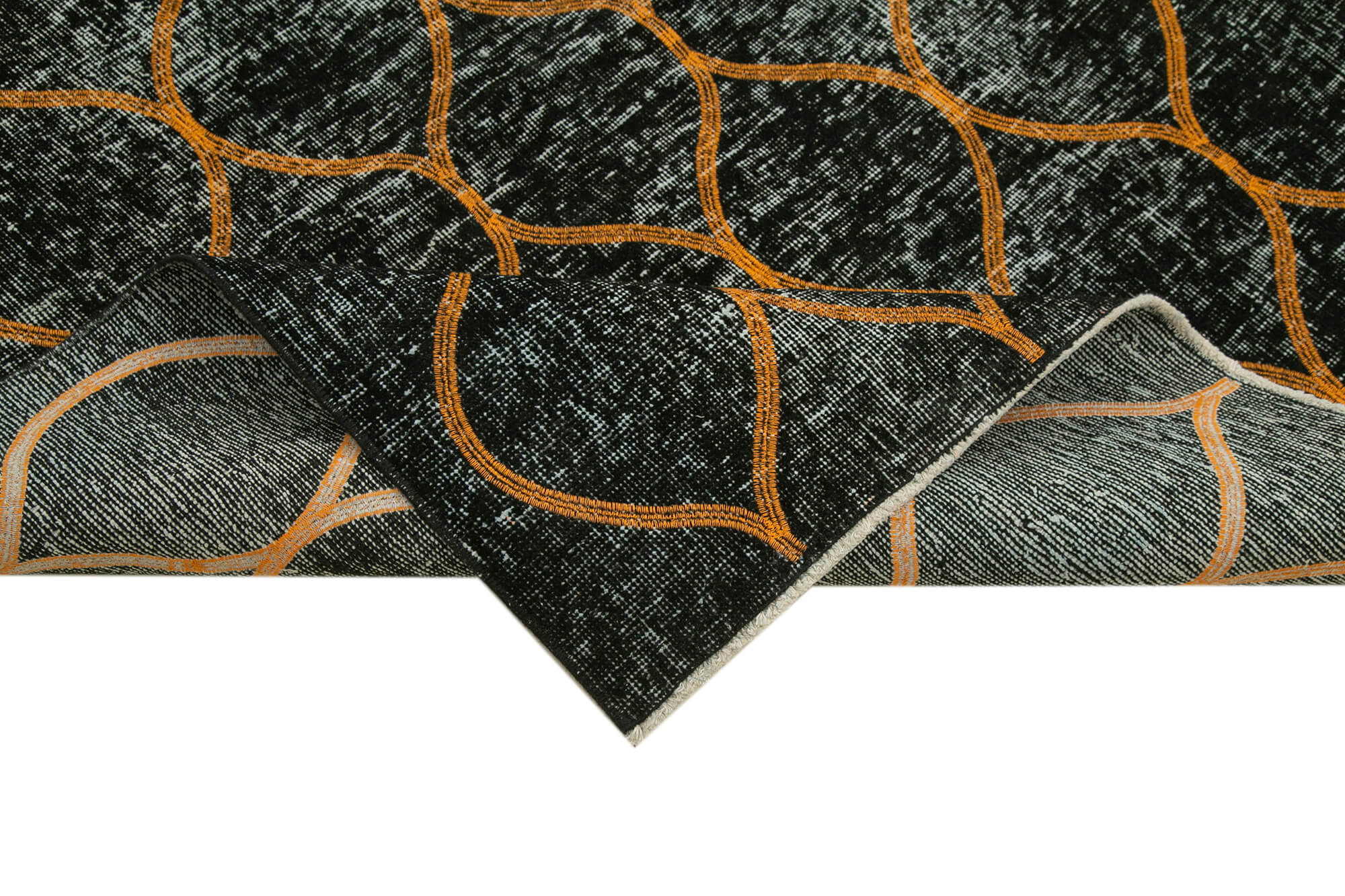 Handmade Geometric Rug – Black Cotton Wool Blend Area Rug 4'9" x 11'11"