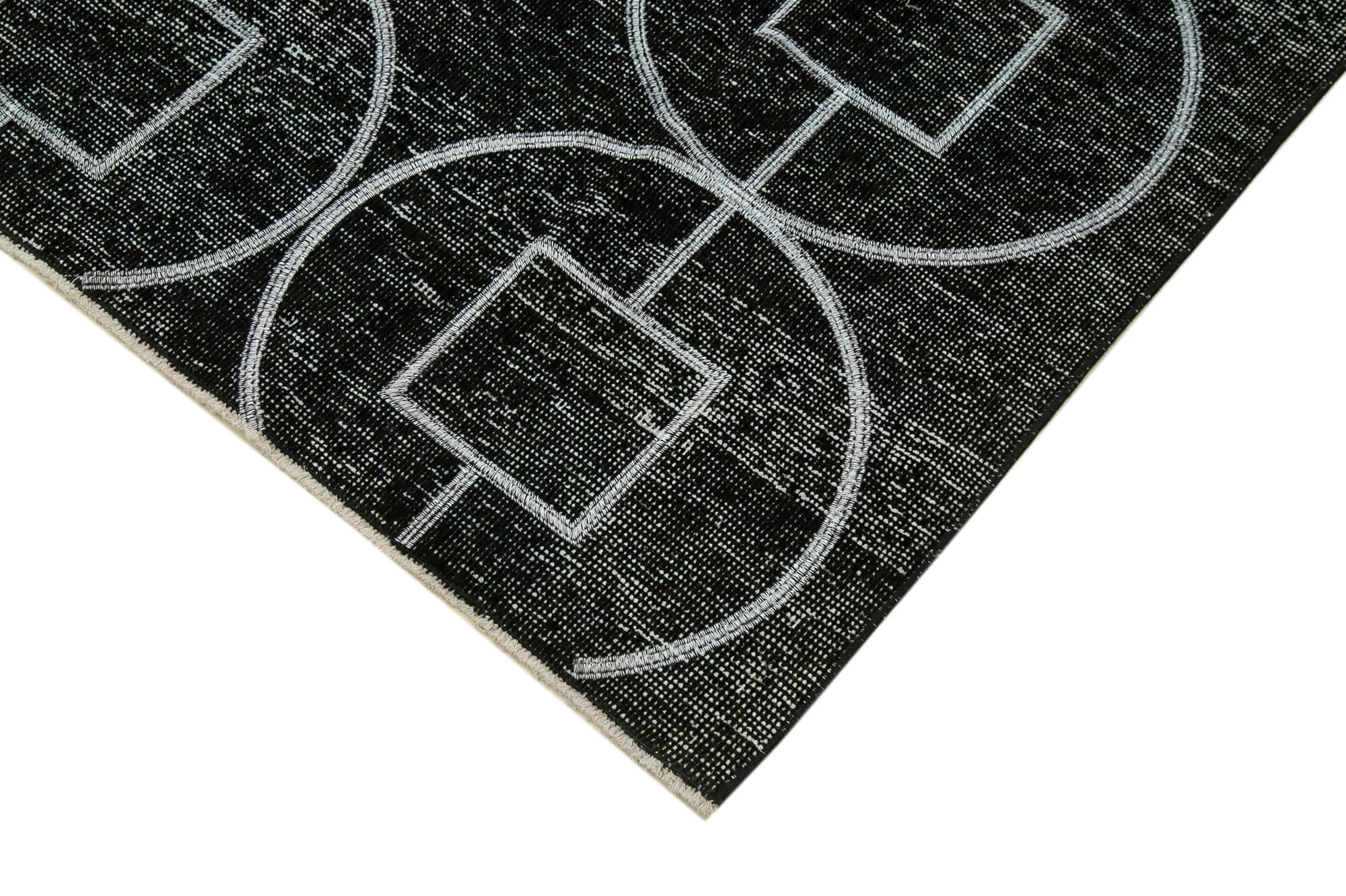 Handmade Geometric Rug – Black Cotton Wool Area Rug 4'6" x 12'10" | Vintage Turkish Carpet