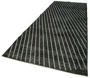 Handmade Geometric Rug - Black Cotton Wool Area Rug 4'11''x13'1'' | Vintage Turkish Carpet