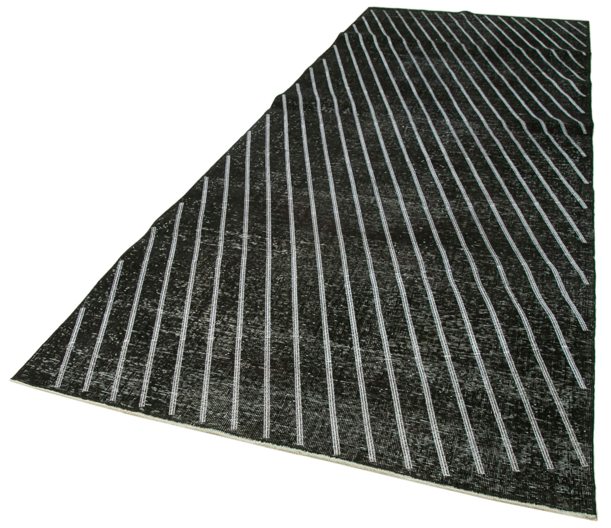 Handmade Geometric Rug - Black Cotton Wool Area Rug 4'11''x13'1'' | Vintage Turkish Carpet