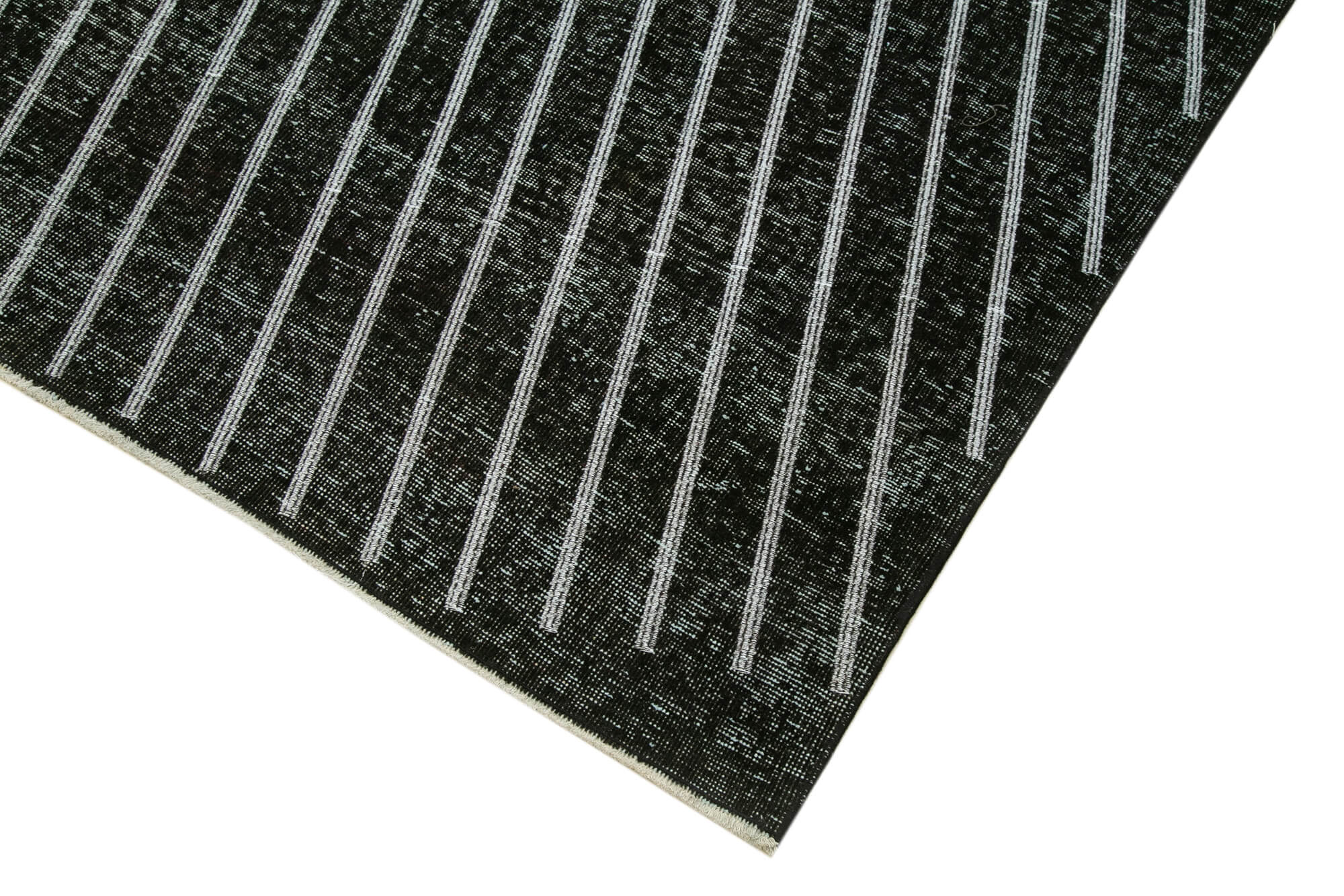 Handmade Geometric Rug - Black Cotton Wool Area Rug 4'11''x13'1'' | Vintage Turkish Carpet