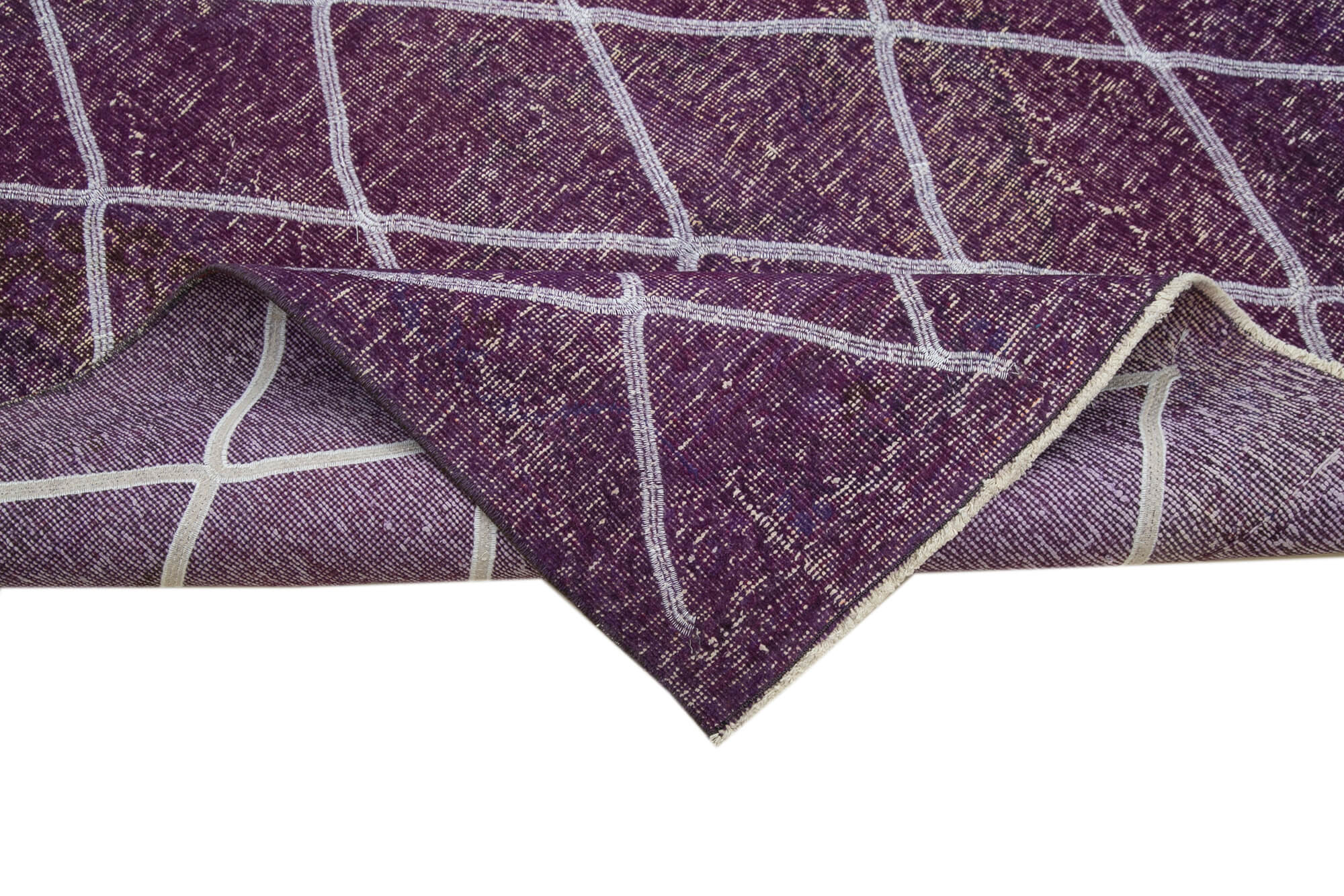 Handmade Wool Rug - Purple Geometric Area Rug | Cotton Wool Carpet, Vintage Turkish Style