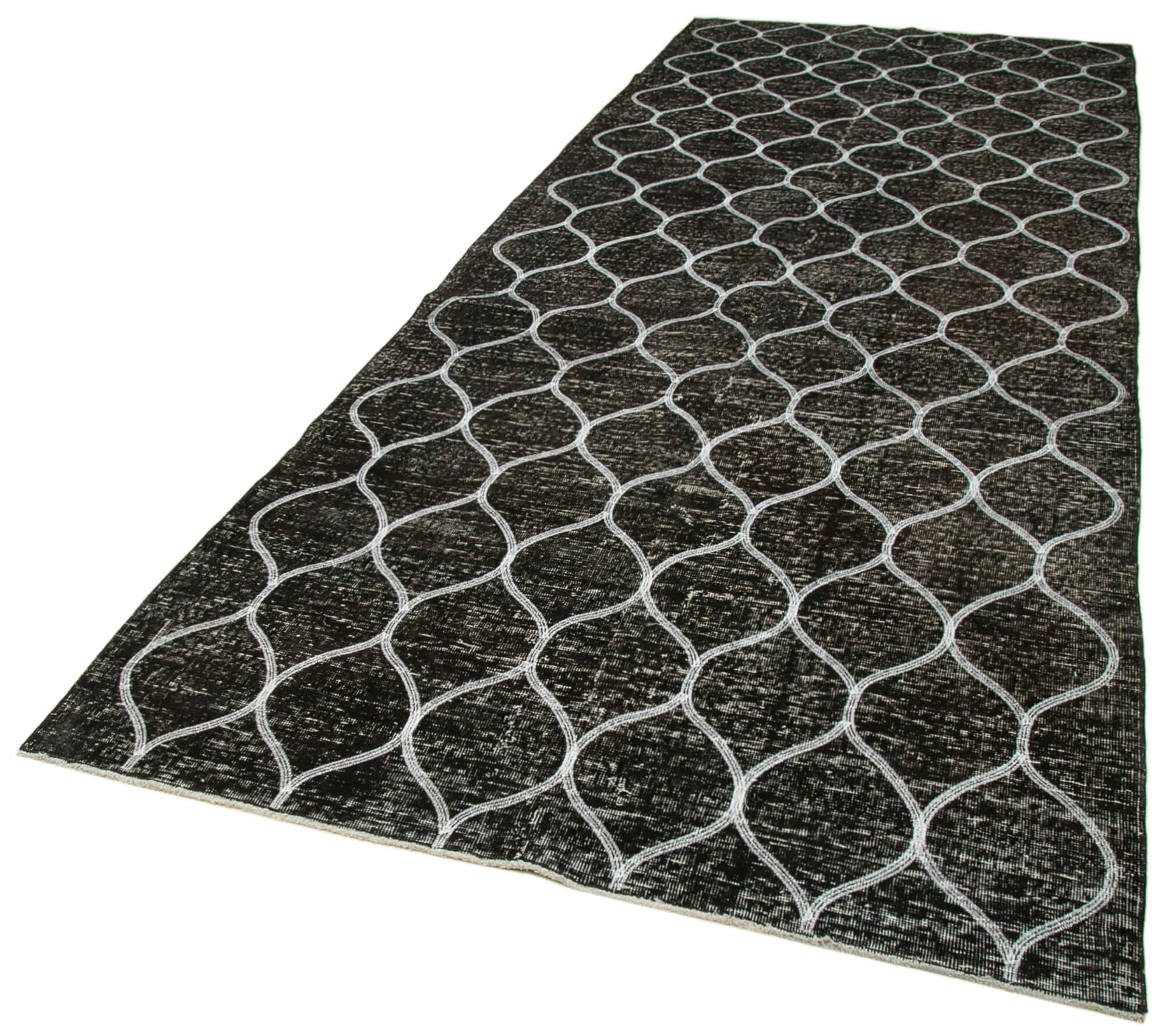 Handmade Geometric Rug – Black Geometric Carpet Cotton Wool Area Rug 4'9''x13'1''