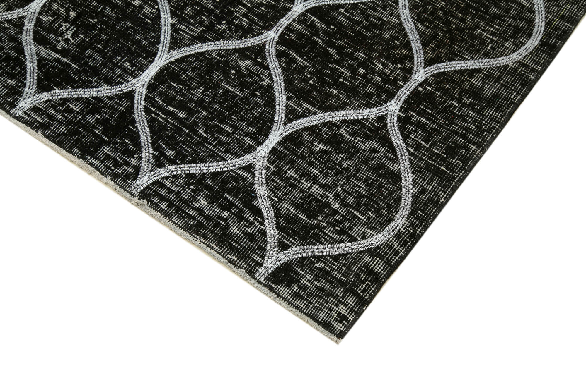 Handmade Geometric Rug – Black Geometric Carpet Cotton Wool Area Rug 4'9''x13'1''