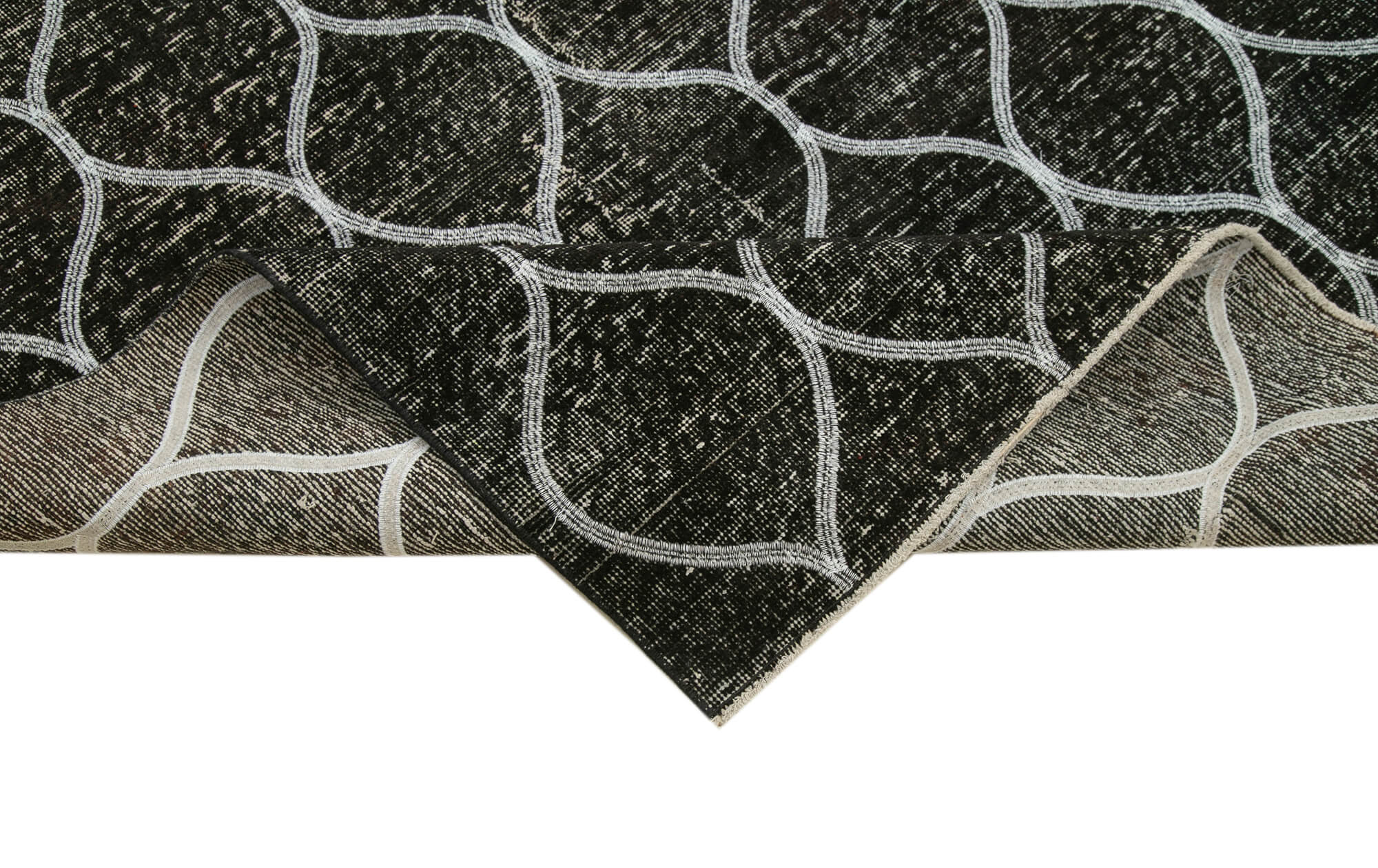 Handmade Geometric Rug – Black Geometric Carpet Cotton Wool Area Rug 4'9''x13'1''