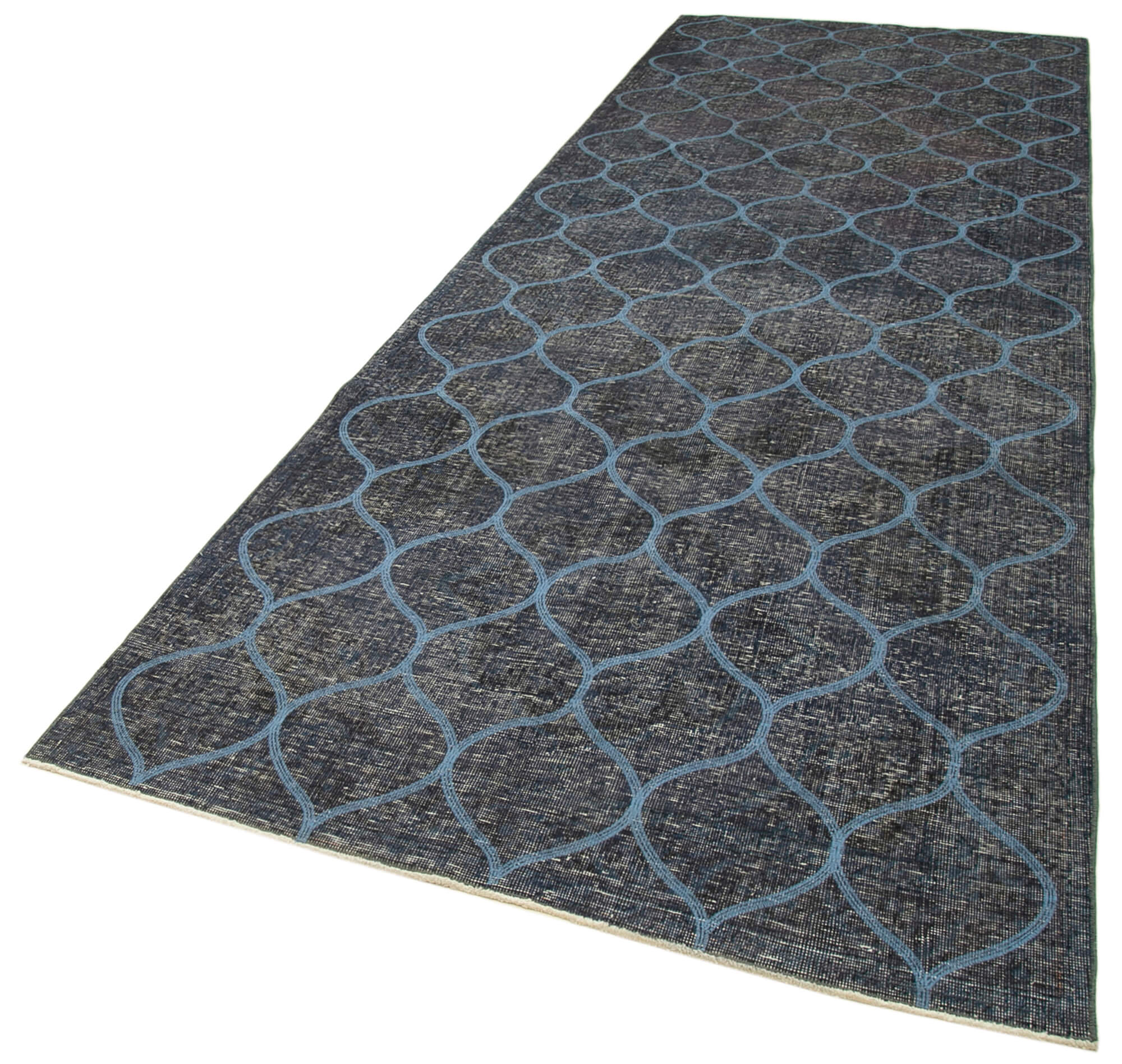 Handmade Geometric Rug – Blue Area Rug Cotton Wool Carpet 4'7''x13'1''