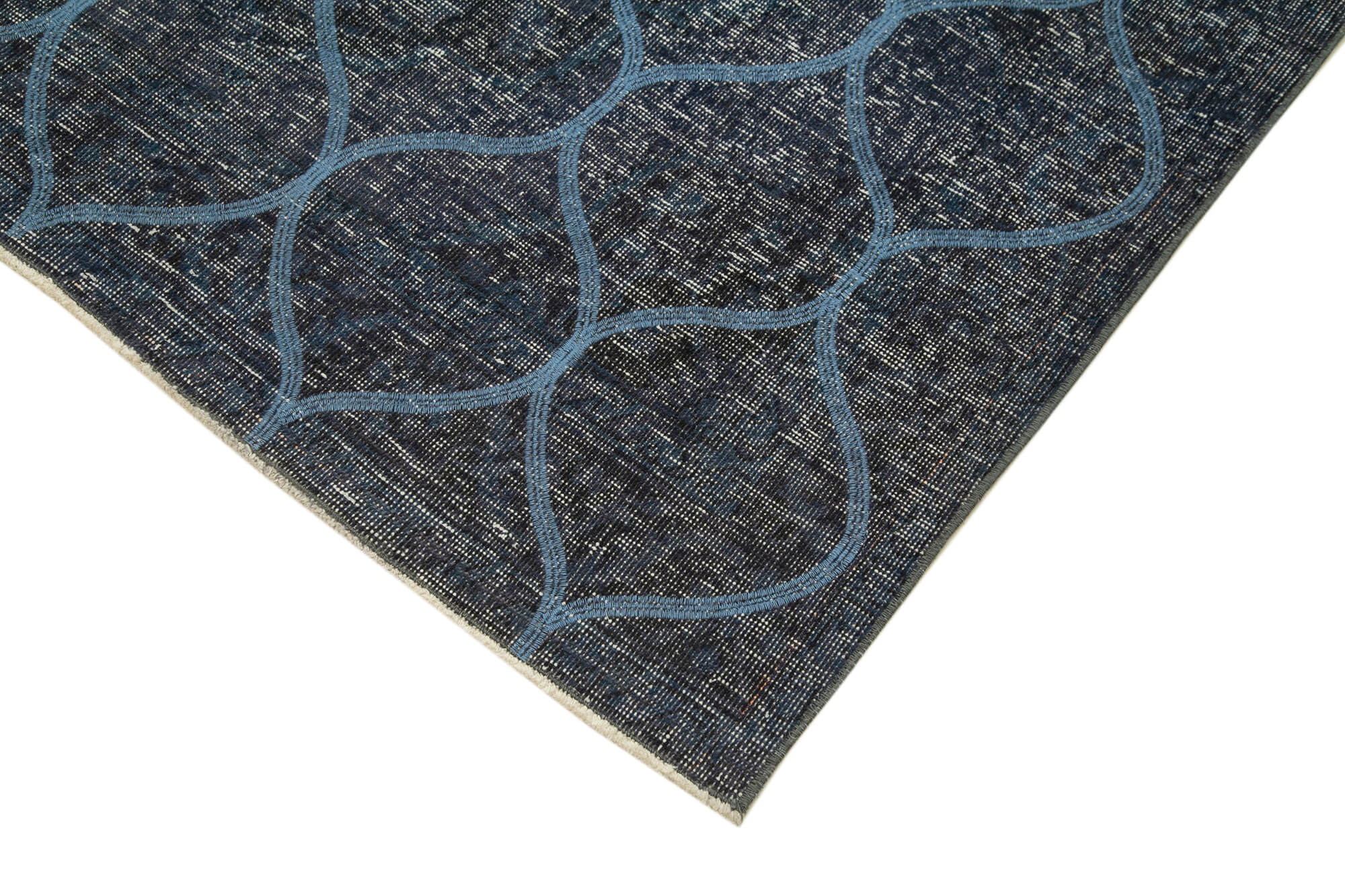 Handmade Geometric Rug – Blue Area Rug Cotton Wool Carpet 4'7''x13'1''