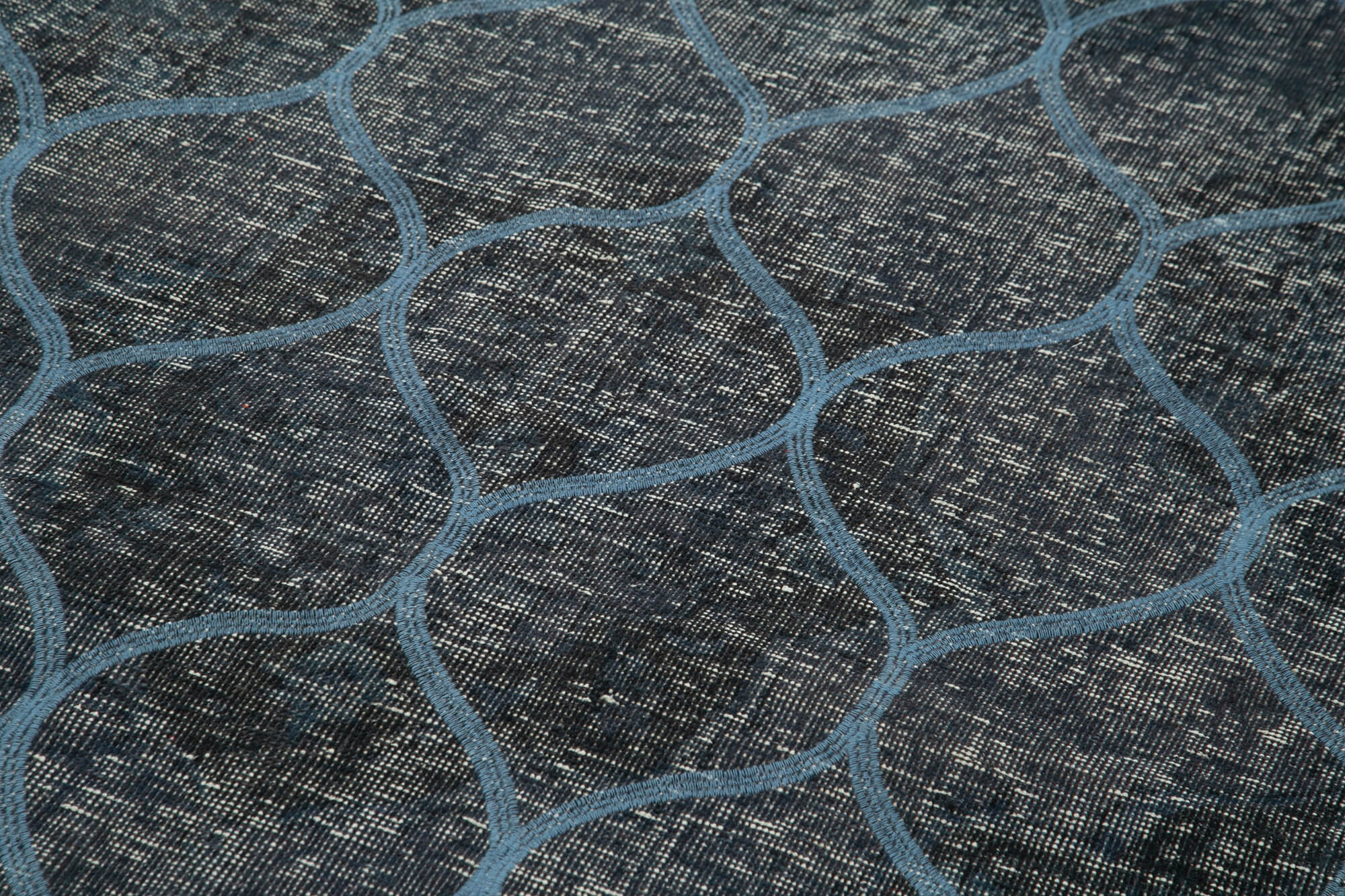 Handmade Geometric Rug – Blue Area Rug Cotton Wool Carpet 4'7''x13'1''