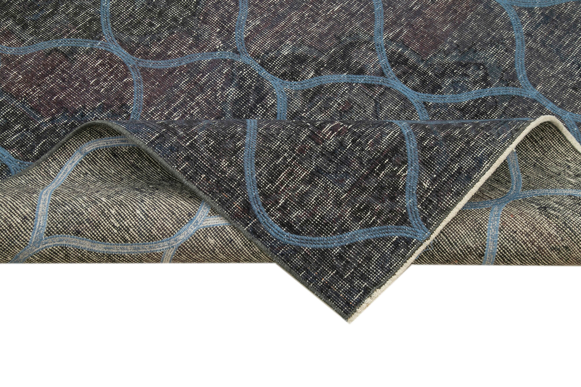 Handmade Geometric Rug – Blue Area Rug Cotton Wool Carpet 4'7''x13'1''