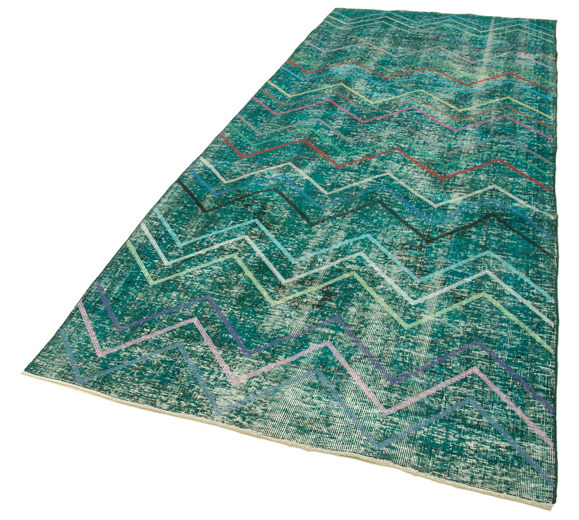 Handmade Geometric Rug – Turquoise Area Rug | Cotton Wool Carpet 4'7''x12'1''
