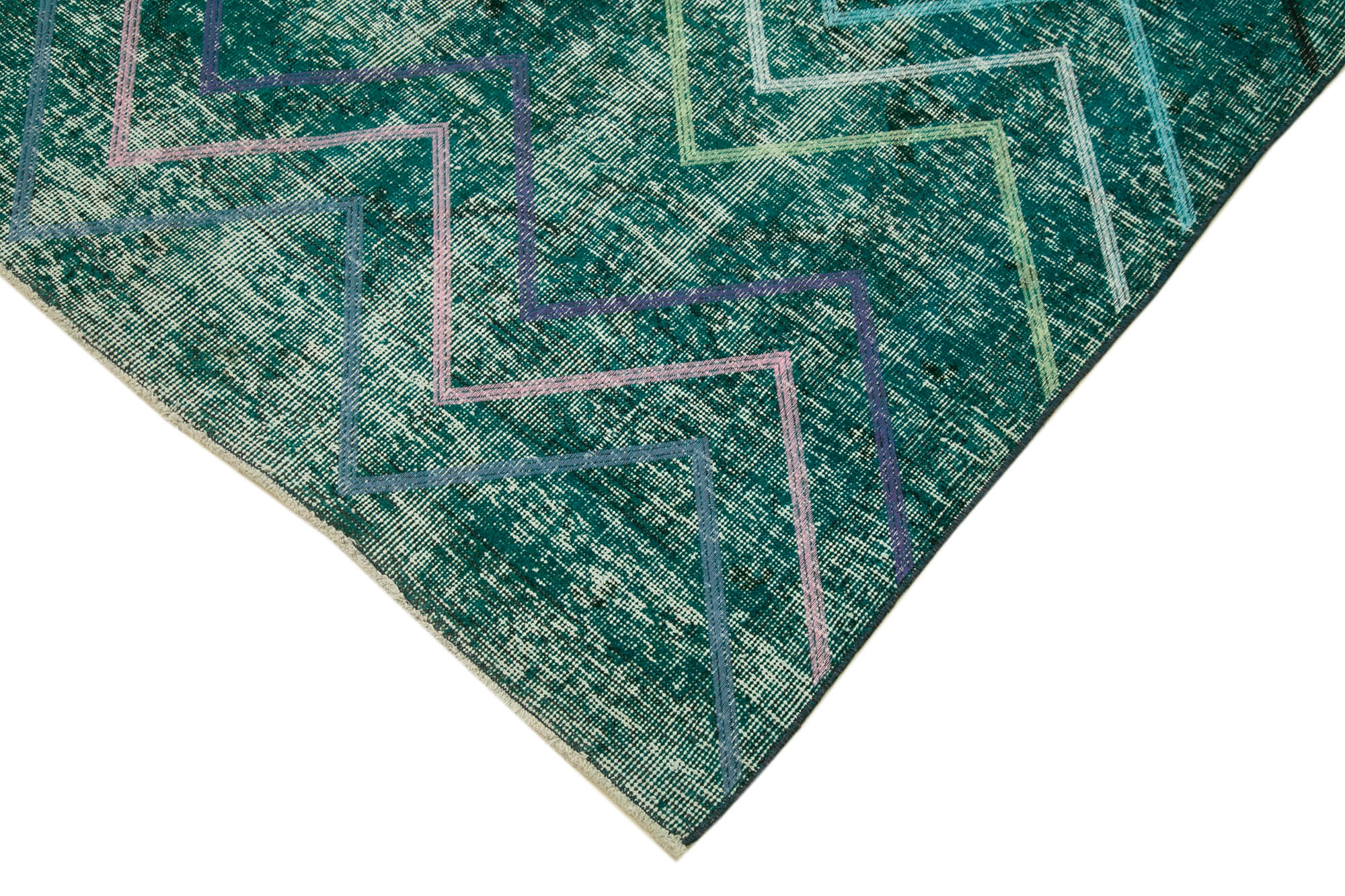 Handmade Geometric Rug – Turquoise Area Rug | Cotton Wool Carpet 4'7''x12'1''