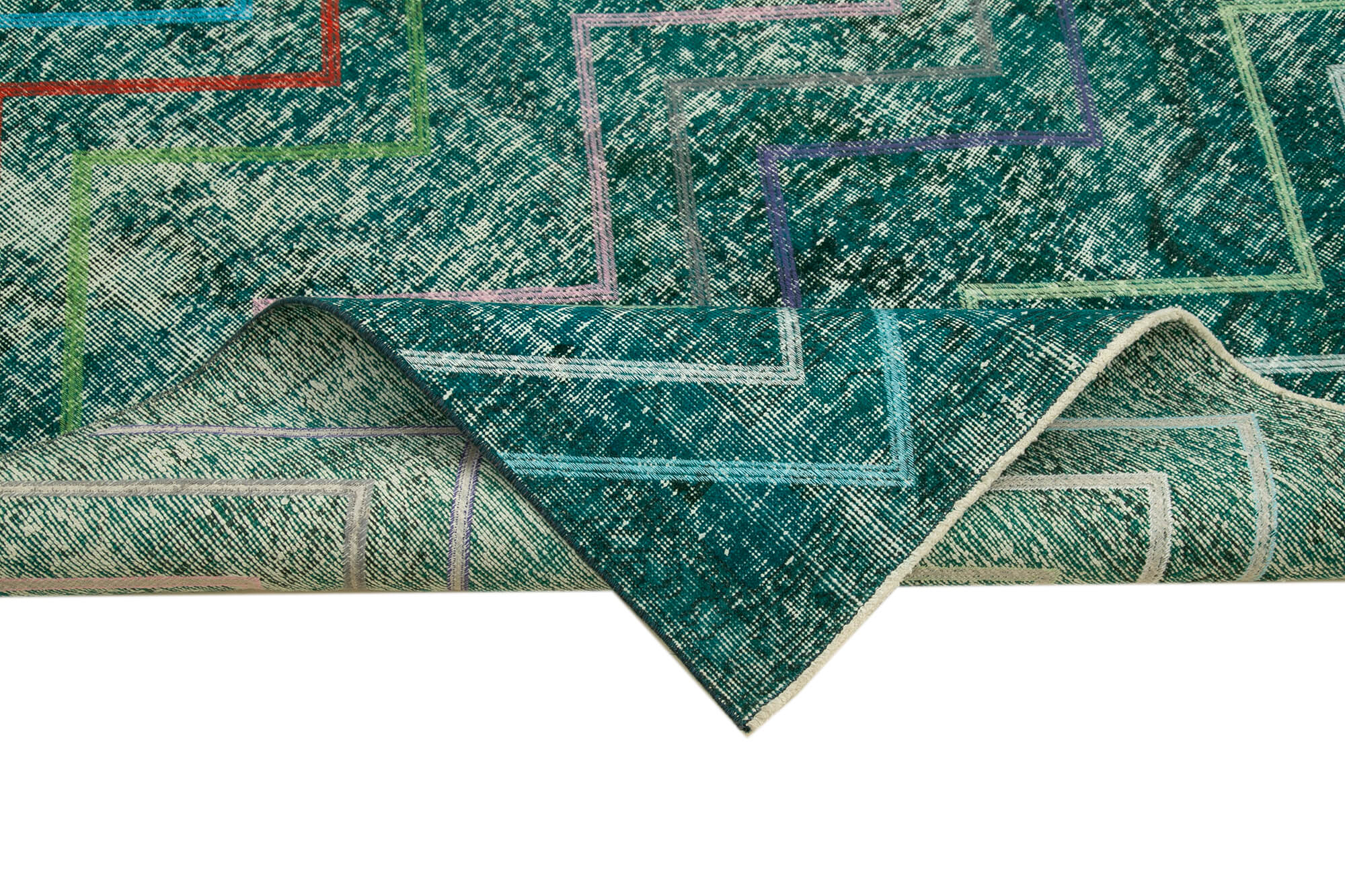 Handmade Geometric Rug – Turquoise Area Rug | Cotton Wool Carpet 4'7''x12'1''