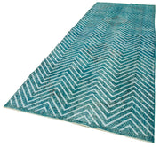 Handmade Geometric Rug - Turquoise Area Rug Cotton Wool Carpet 4'8"x13'1"