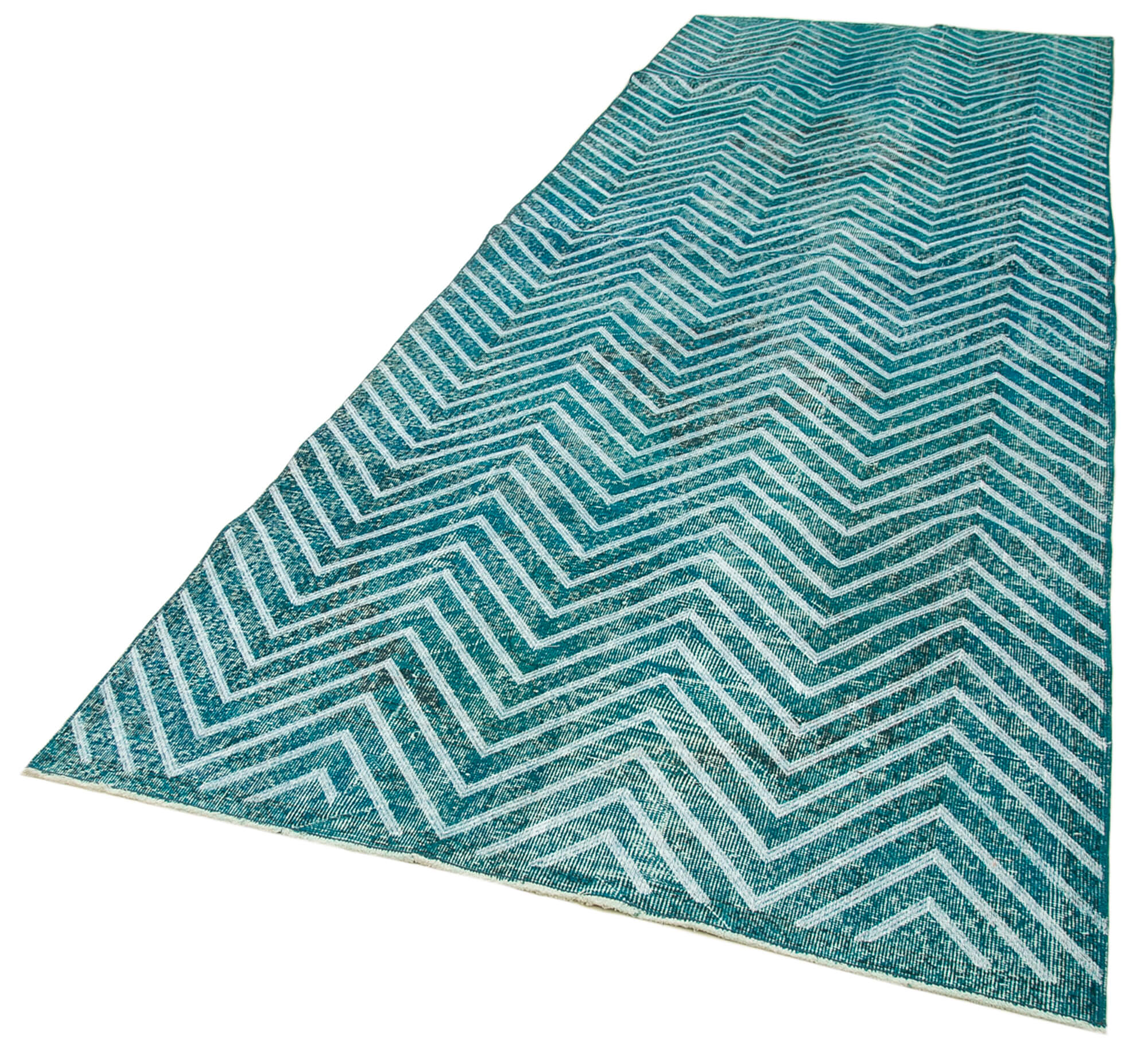 Handmade Geometric Rug - Turquoise Area Rug Cotton Wool Carpet 4'8"x13'1"