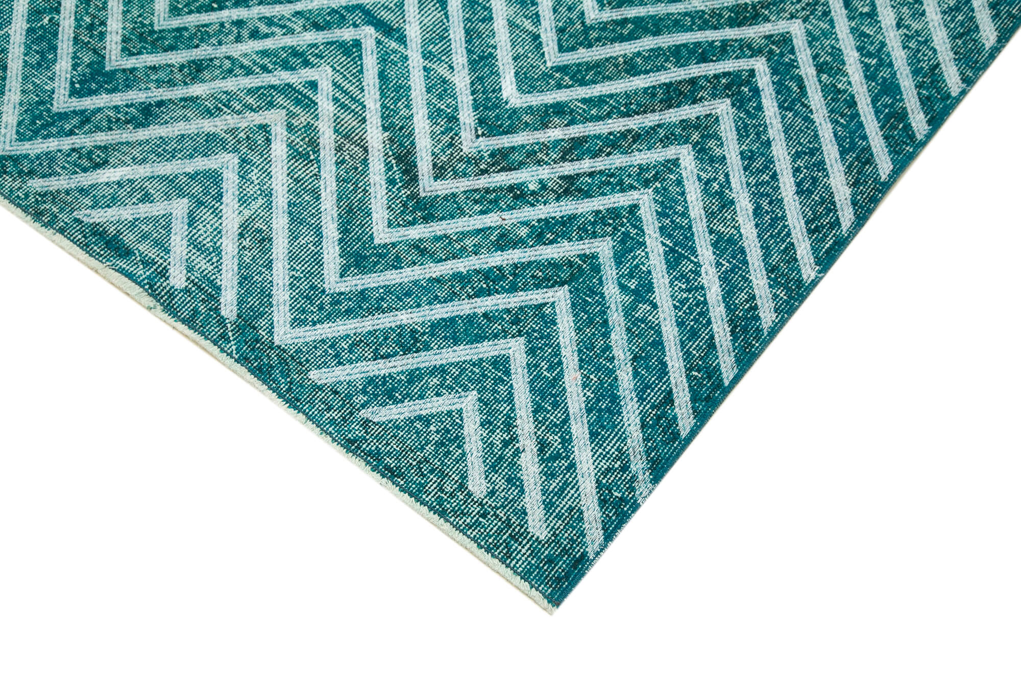 Handmade Geometric Rug - Turquoise Area Rug Cotton Wool Carpet 4'8"x13'1"