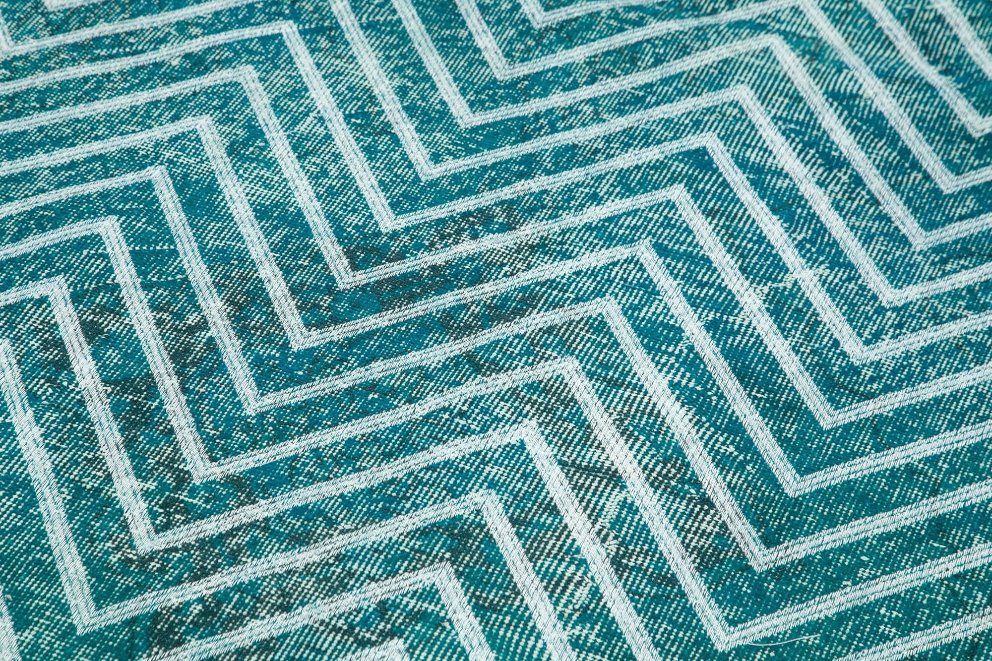 Handmade Geometric Rug - Turquoise Area Rug Cotton Wool Carpet 4'8"x13'1"