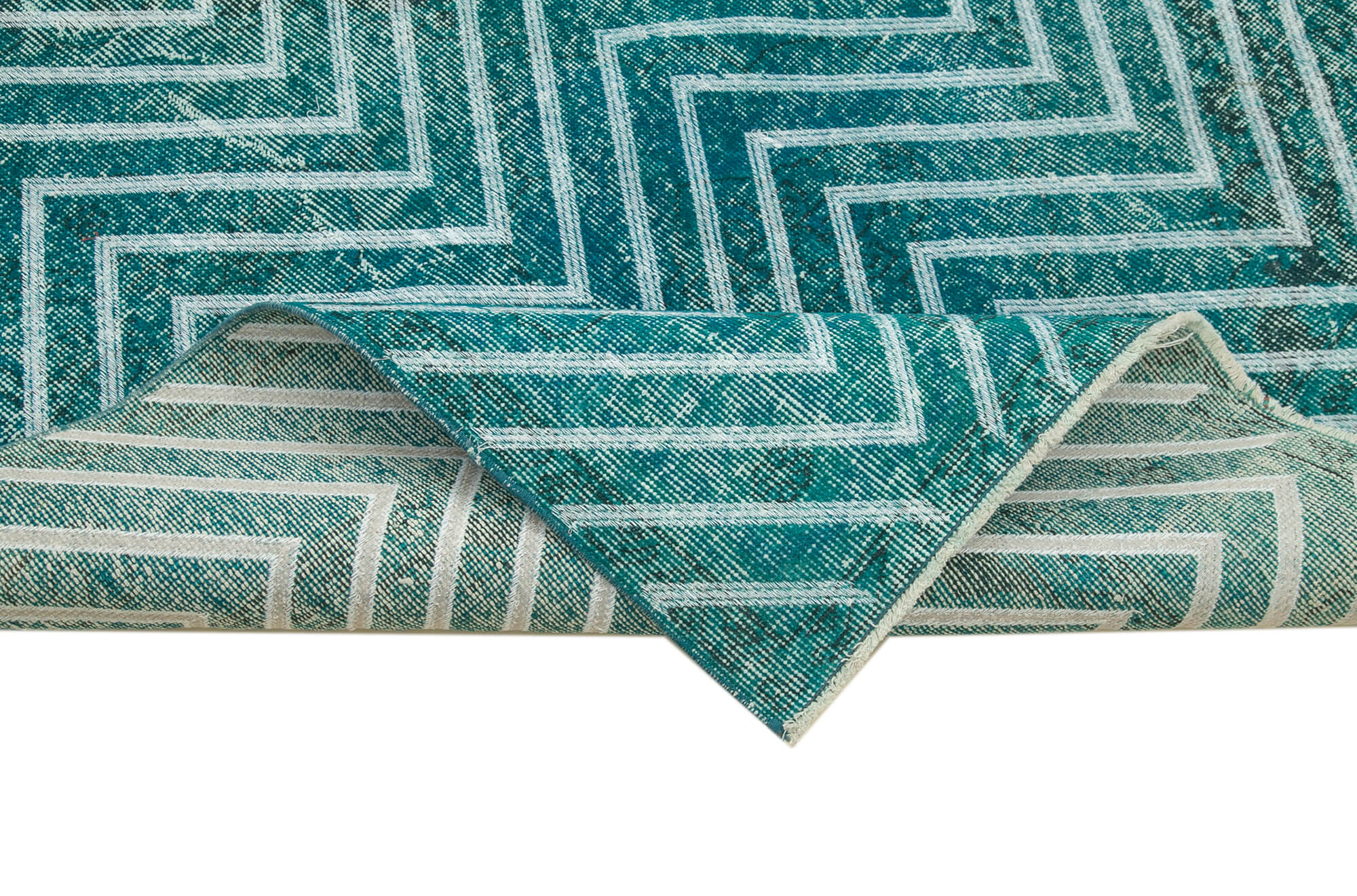 Handmade Geometric Rug - Turquoise Area Rug Cotton Wool Carpet 4'8"x13'1"