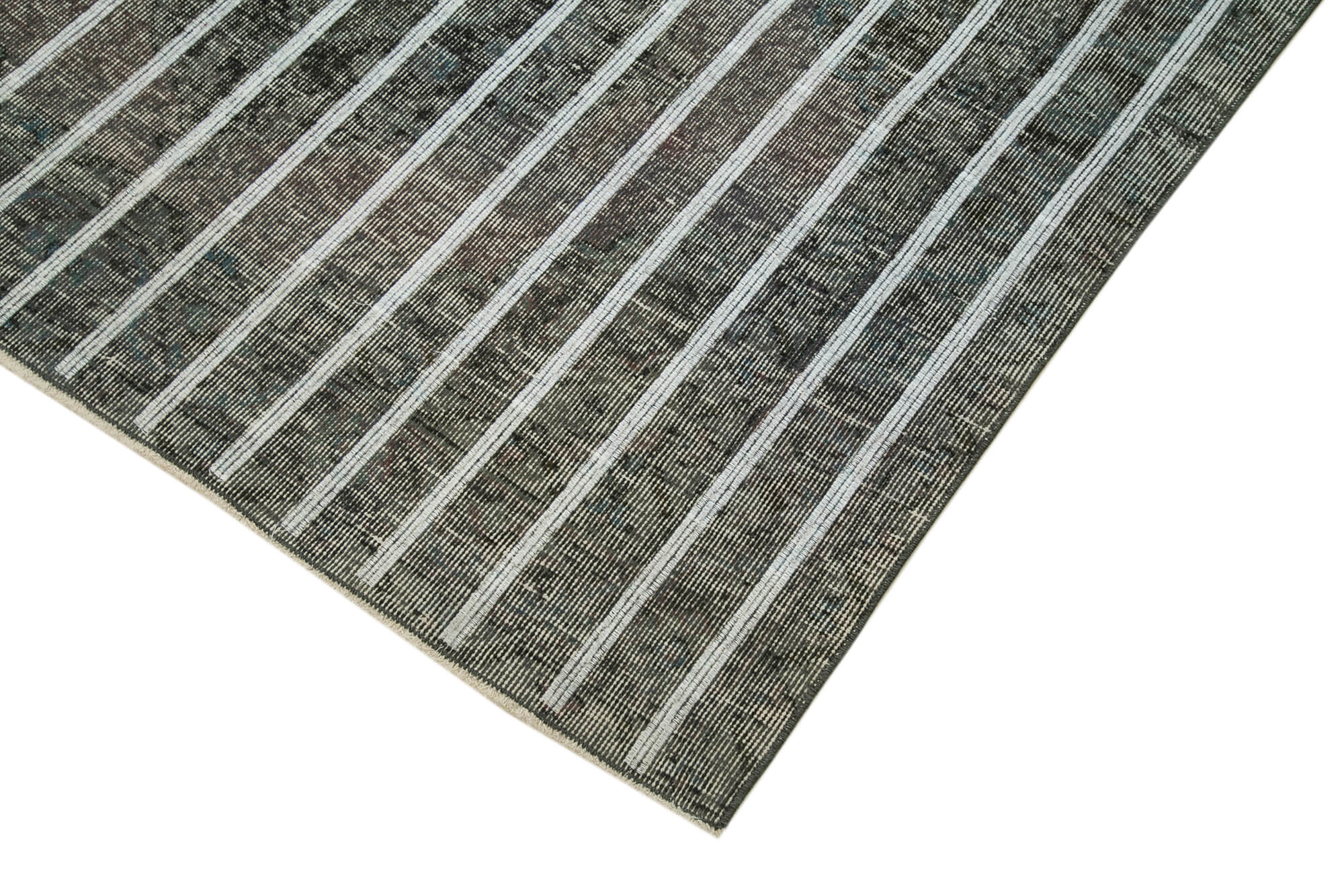 Handmade Geometric Rug - Grey Area Rug 4'6'' x 9'5'' | Cotton Wool Carpet Blend