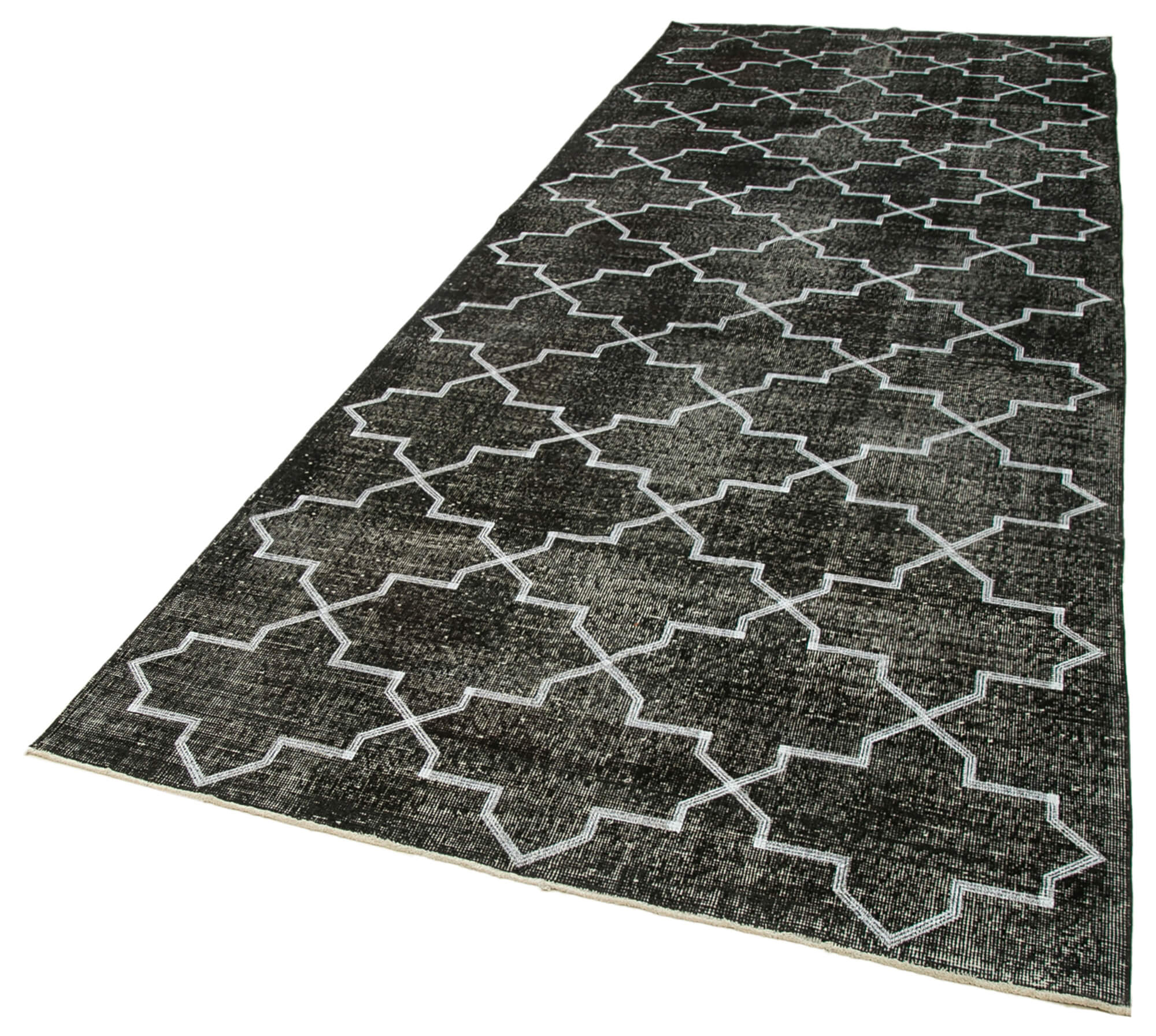 Handmade Geometric Rug – Black Area Rug Cotton Wool Carpet 4'10'' x 12'7''