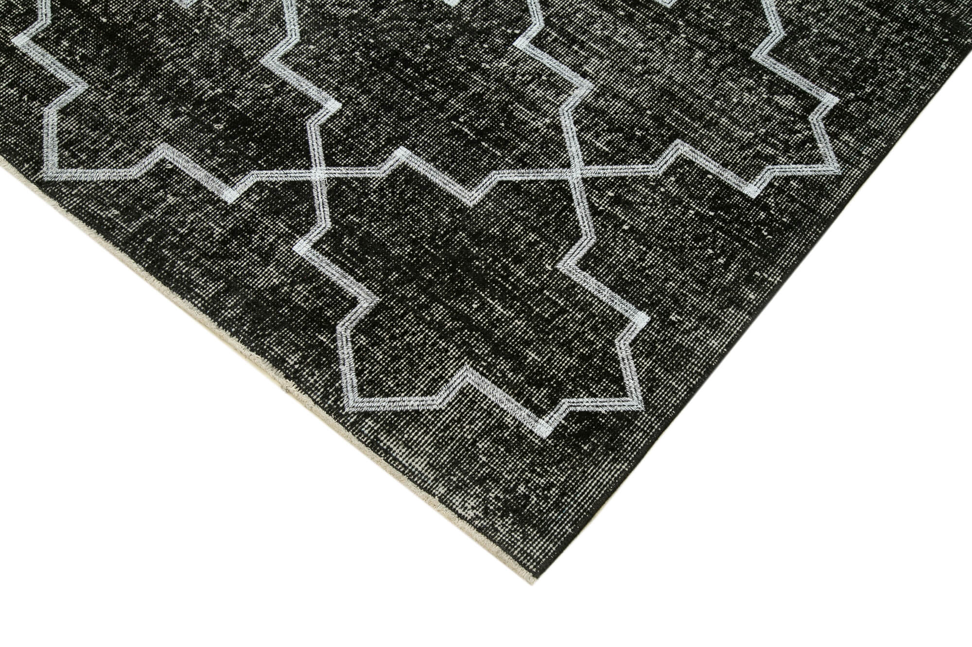 Handmade Geometric Rug – Black Area Rug Cotton Wool Carpet 4'10'' x 12'7''