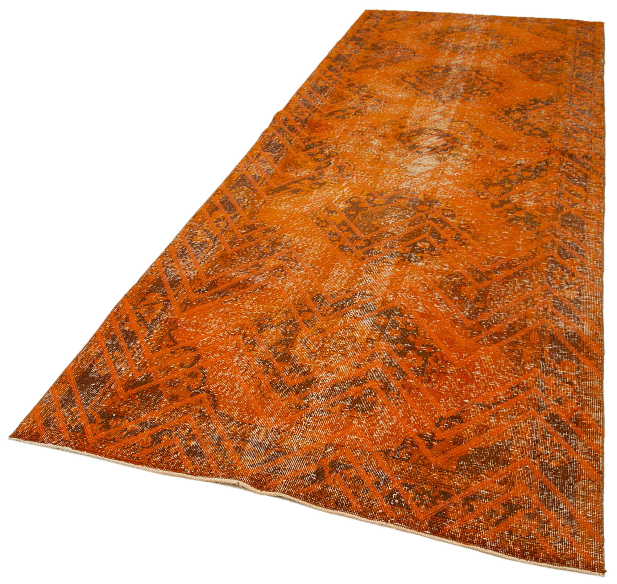 Handmade Geometric Rug – Orange Area Rug Wool Cotton Blend 4'6" x 12'6"