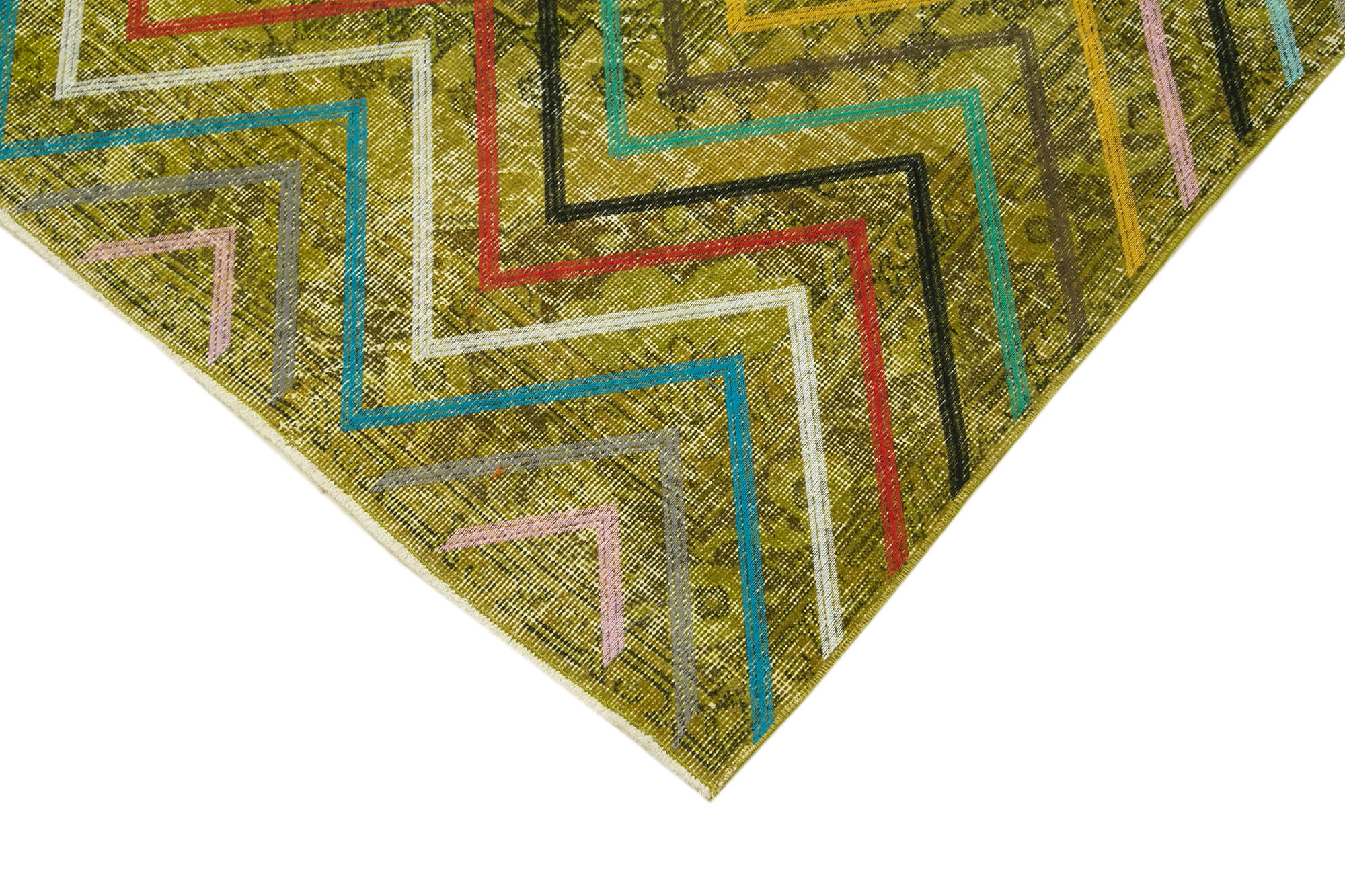 Handmade Geometric Rug – Yellow Geometric Area Rug | Cotton Wool Carpet 4'8"x12'6"