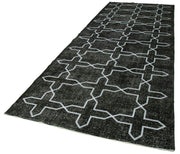 Handmade Wool Area Rug – Black Geometric Cotton Wool Carpet 4'9'' x 13'4''
