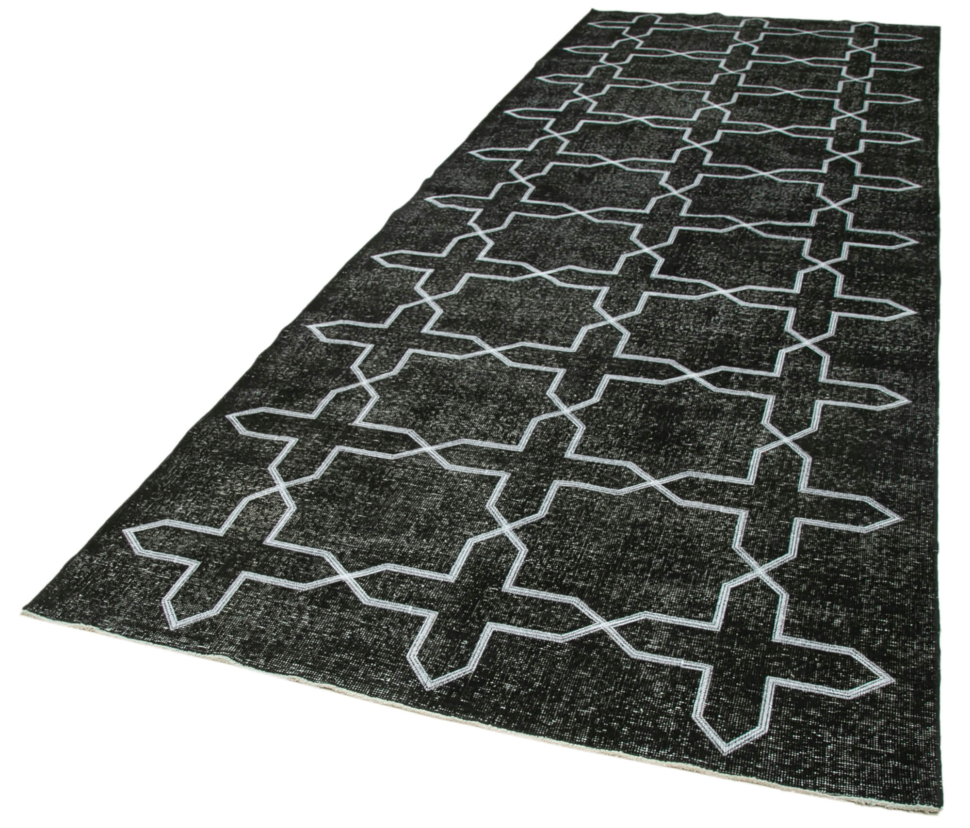 Handmade Wool Area Rug – Black Geometric Cotton Wool Carpet 4'9'' x 13'4''
