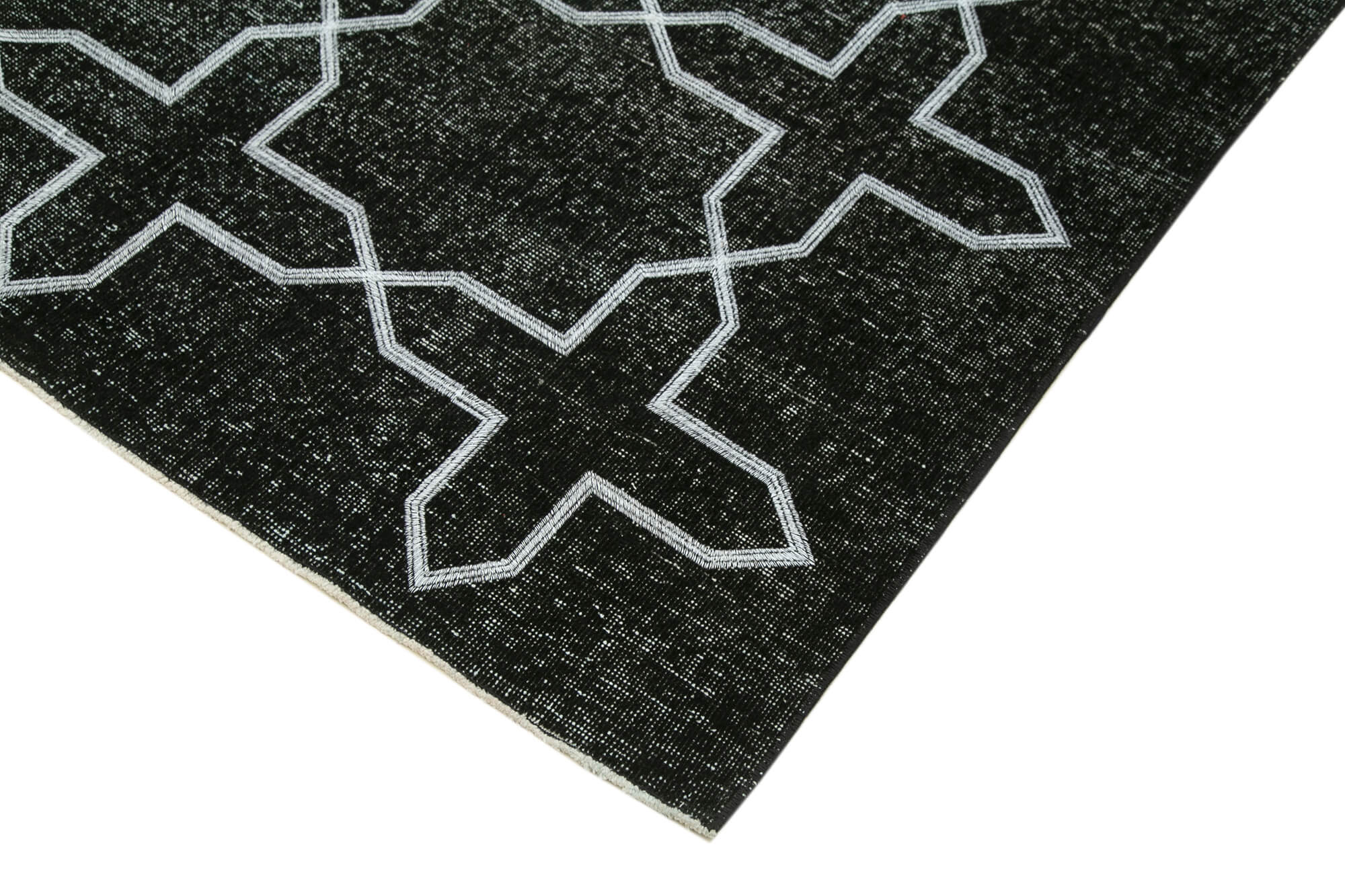 Handmade Wool Area Rug – Black Geometric Cotton Wool Carpet 4'9'' x 13'4''
