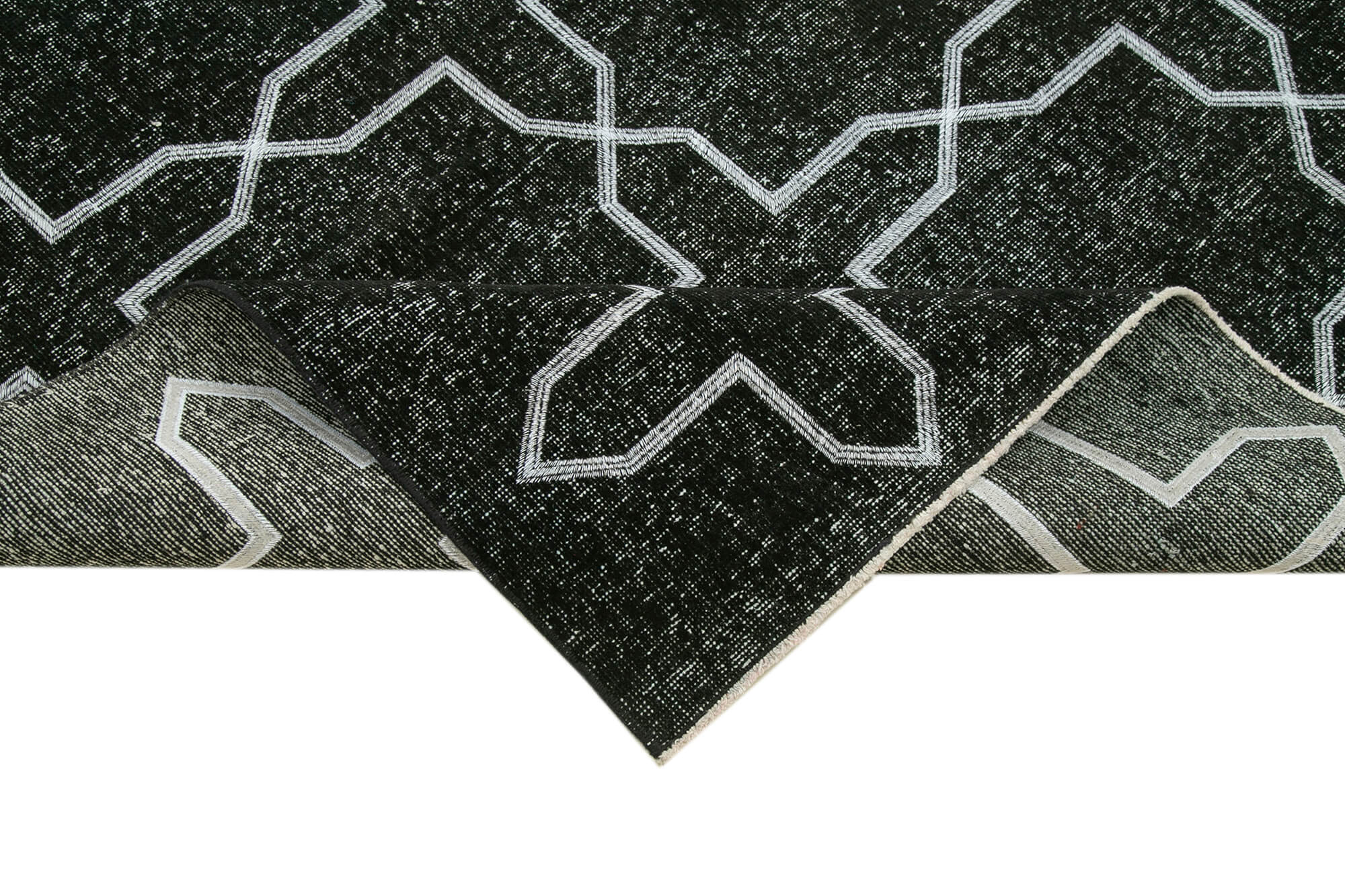 Handmade Wool Area Rug – Black Geometric Cotton Wool Carpet 4'9'' x 13'4''