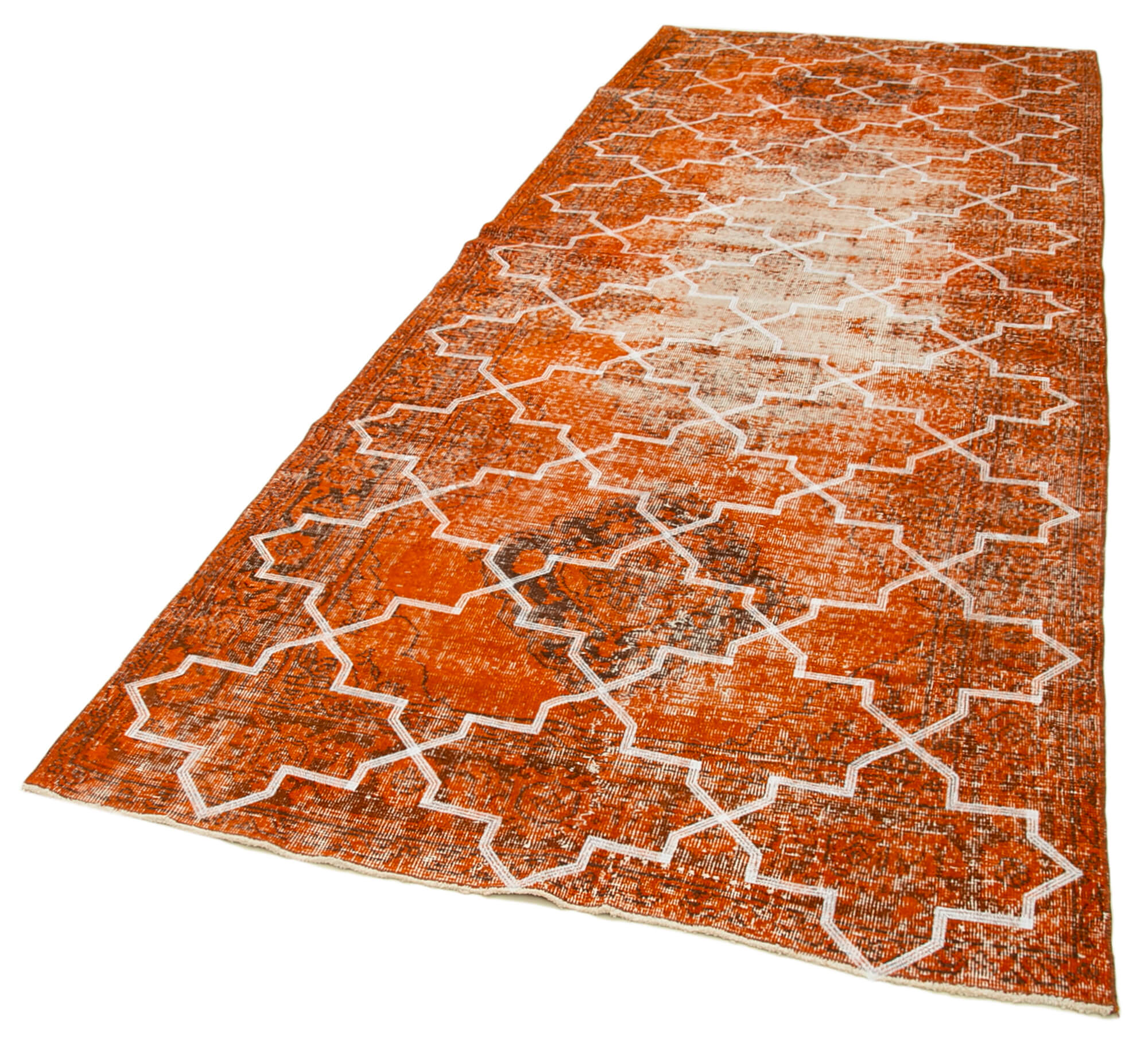 Handmade Geometric Rug – Orange Geometric Carpet, Cotton Wool, 4'9'' x 12'6''