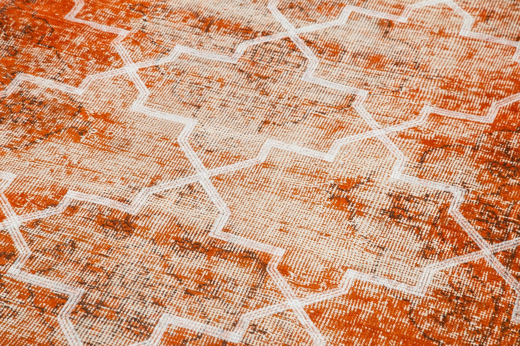 Handmade Geometric Rug – Orange Geometric Carpet, Cotton Wool, 4'9'' x 12'6''