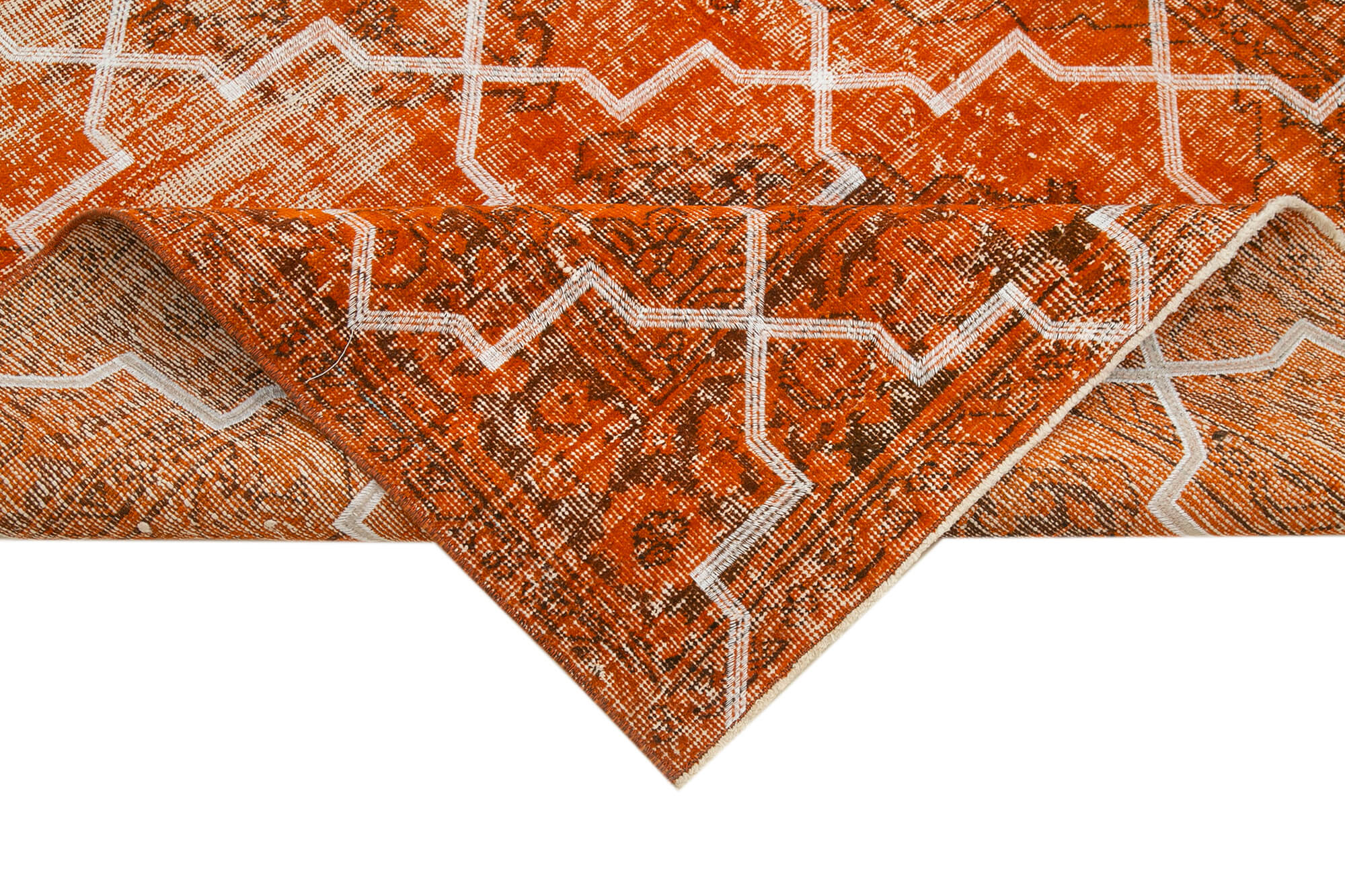 Handmade Geometric Rug – Orange Geometric Carpet, Cotton Wool, 4'9'' x 12'6''