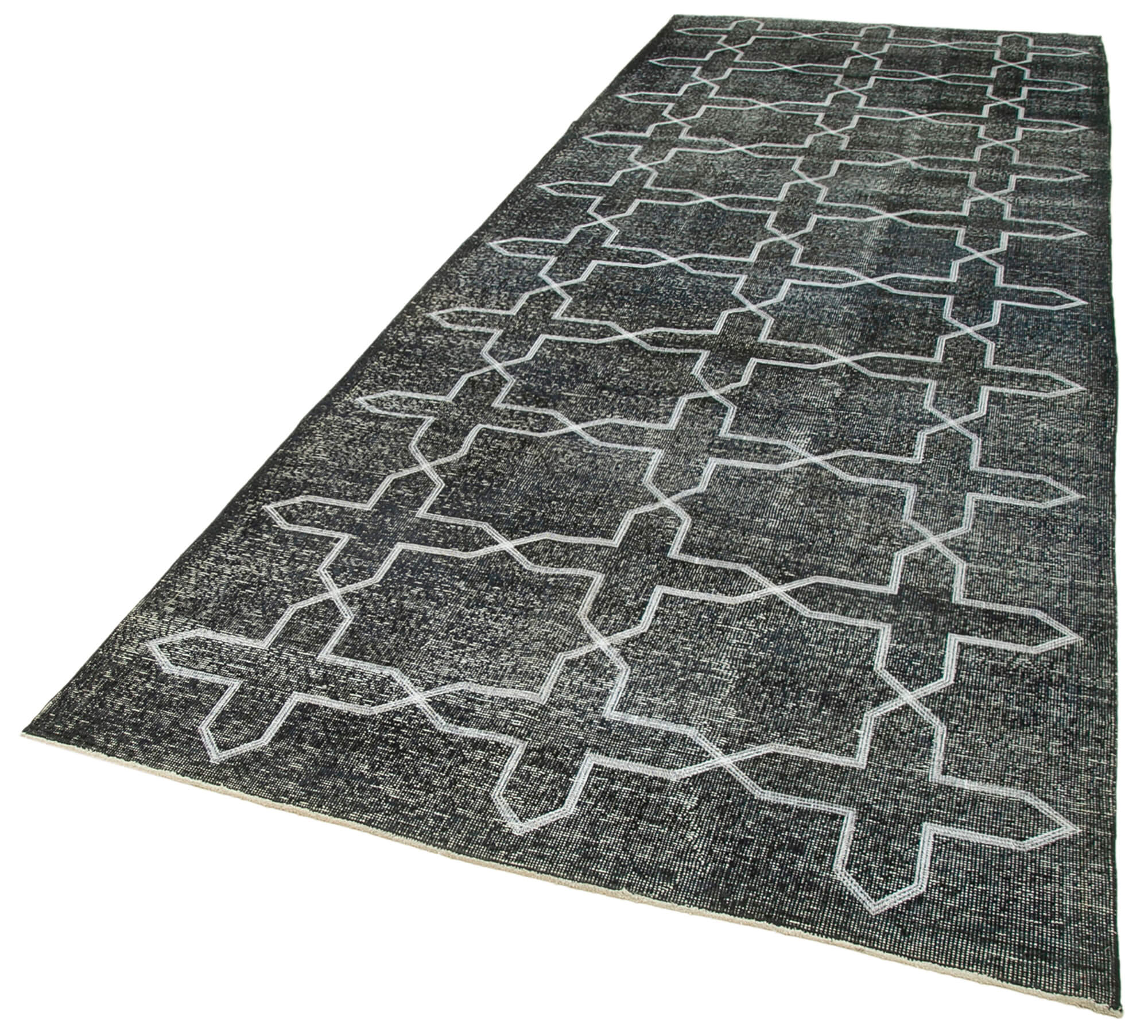 Handmade Geometric Rug – Grey Area Rug | Cotton Wool Carpet | 4'11'' x 13'5''