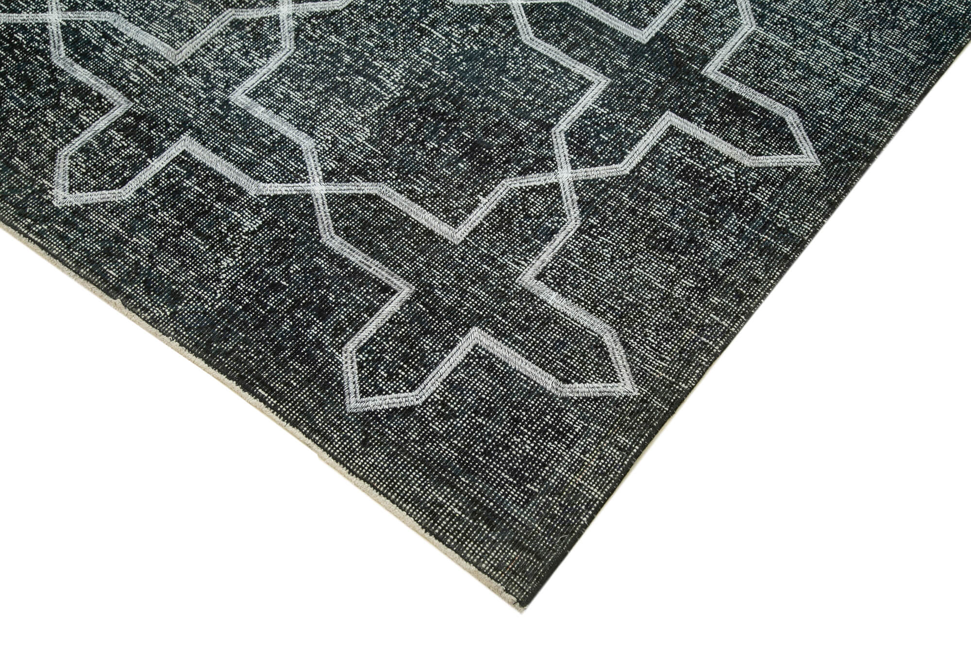 Handmade Geometric Rug – Grey Area Rug | Cotton Wool Carpet | 4'11'' x 13'5''