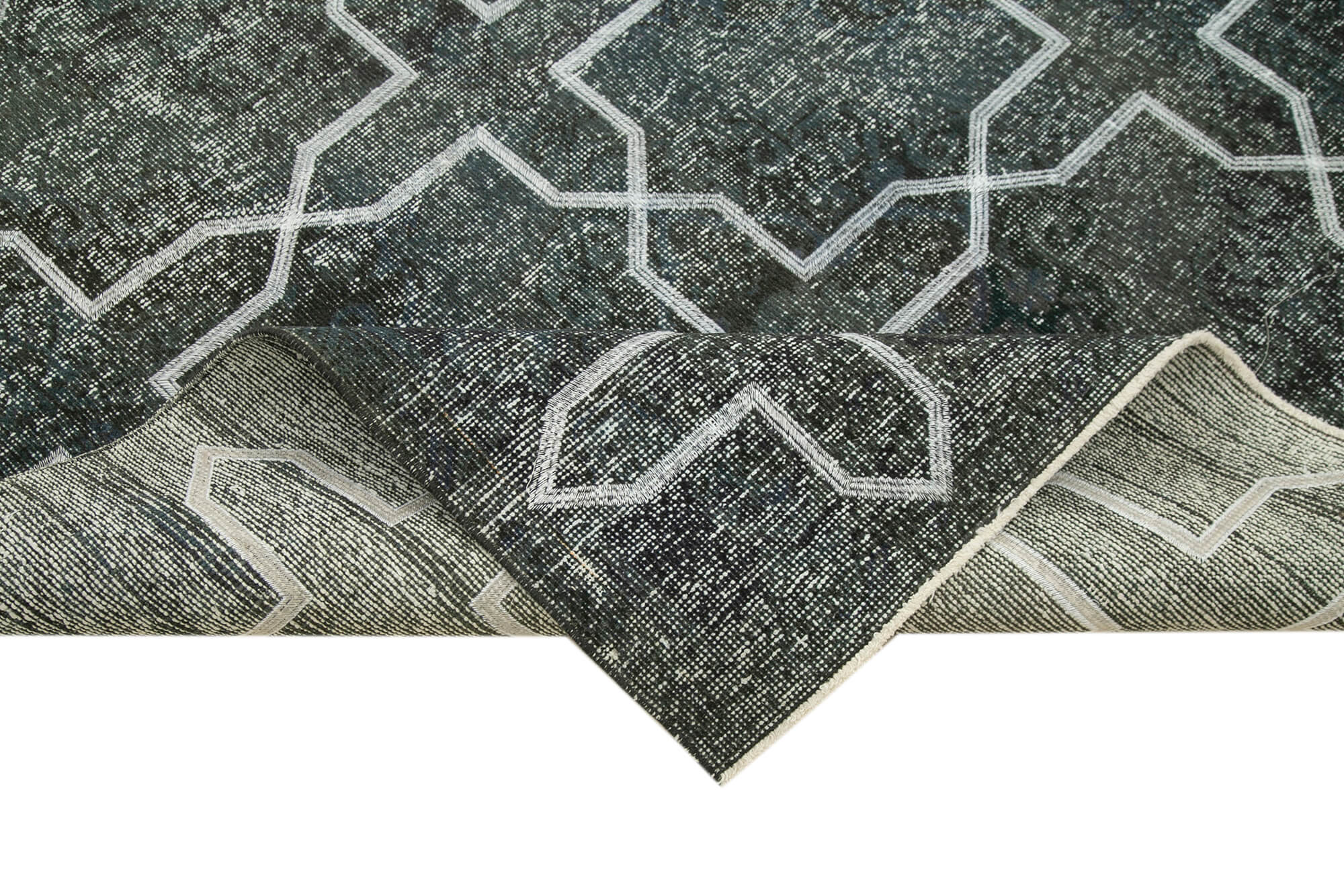 Handmade Geometric Rug – Grey Area Rug | Cotton Wool Carpet | 4'11'' x 13'5''
