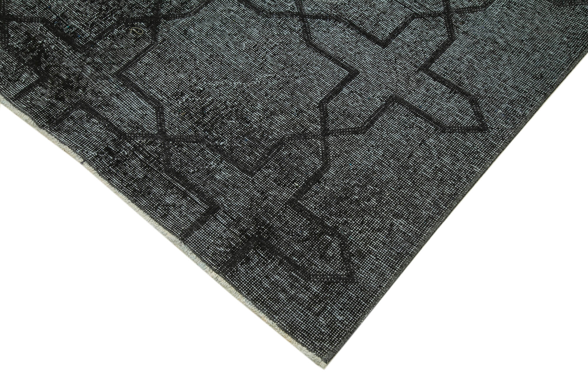 Handmade Geometric Rug – Black Cotton Wool Blend Area Rug 4'7''x12'8'' | Vintage Turkish