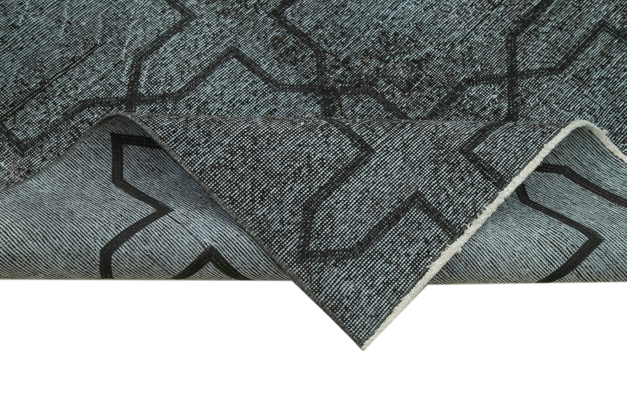 Handmade Geometric Rug – Black Cotton Wool Blend Area Rug 4'7''x12'8'' | Vintage Turkish