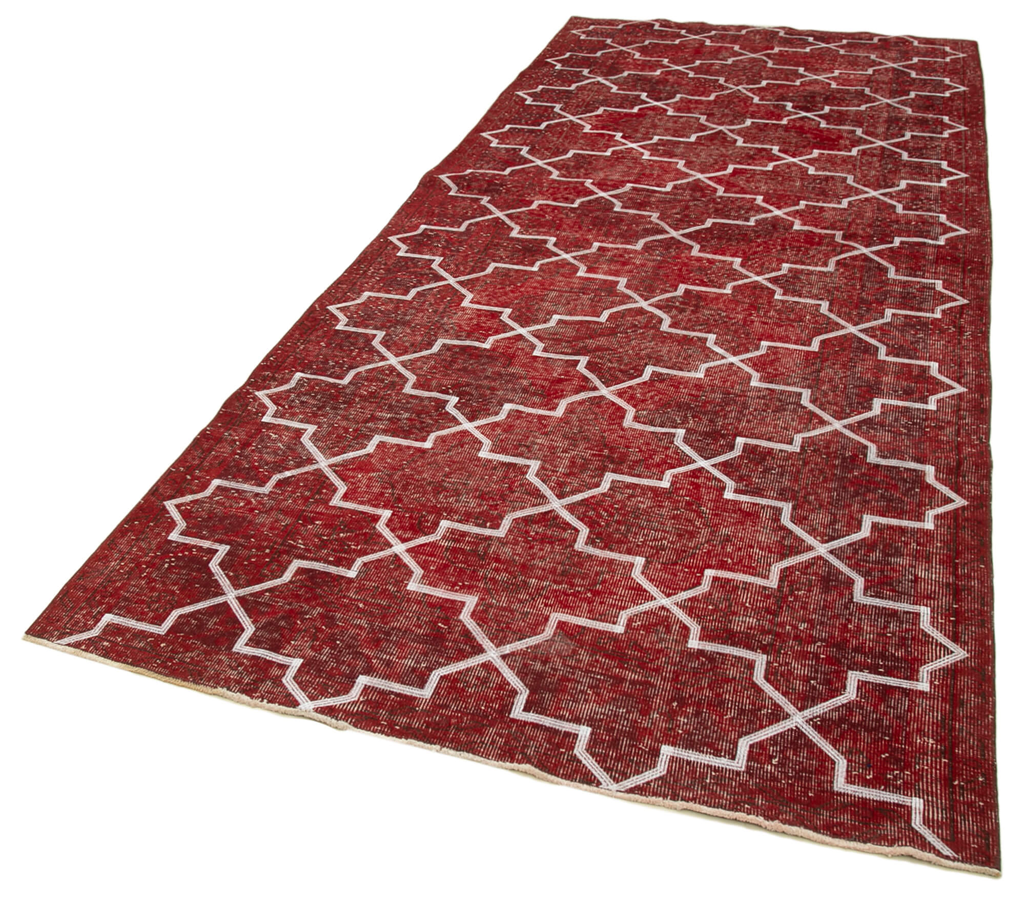 Handmade Geometric Rug – Red Area Rug 4x12, Durable Wool Carpet, Cotton Wool Carpet