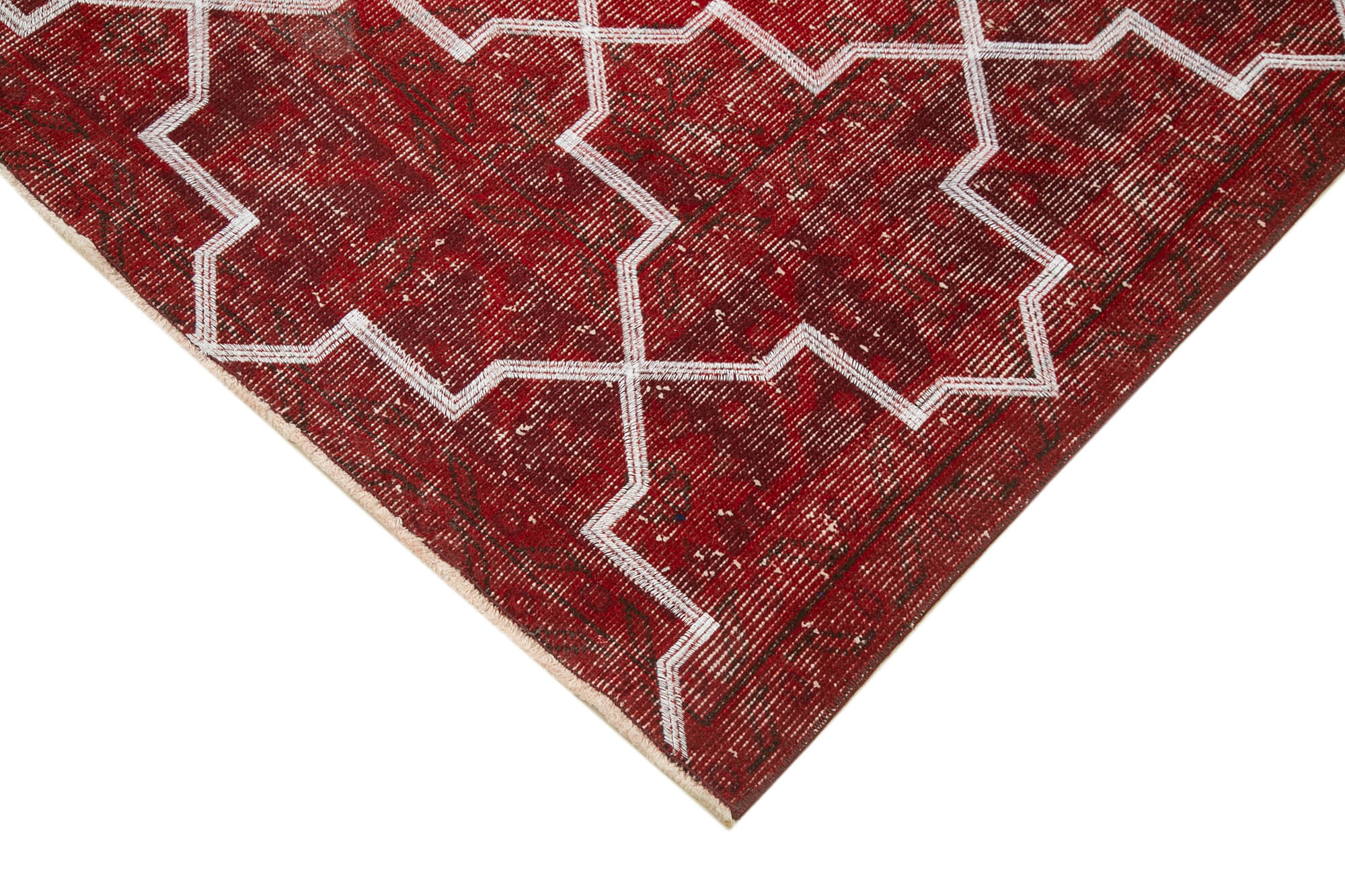 Handmade Geometric Rug – Red Area Rug 4x12, Durable Wool Carpet, Cotton Wool Carpet