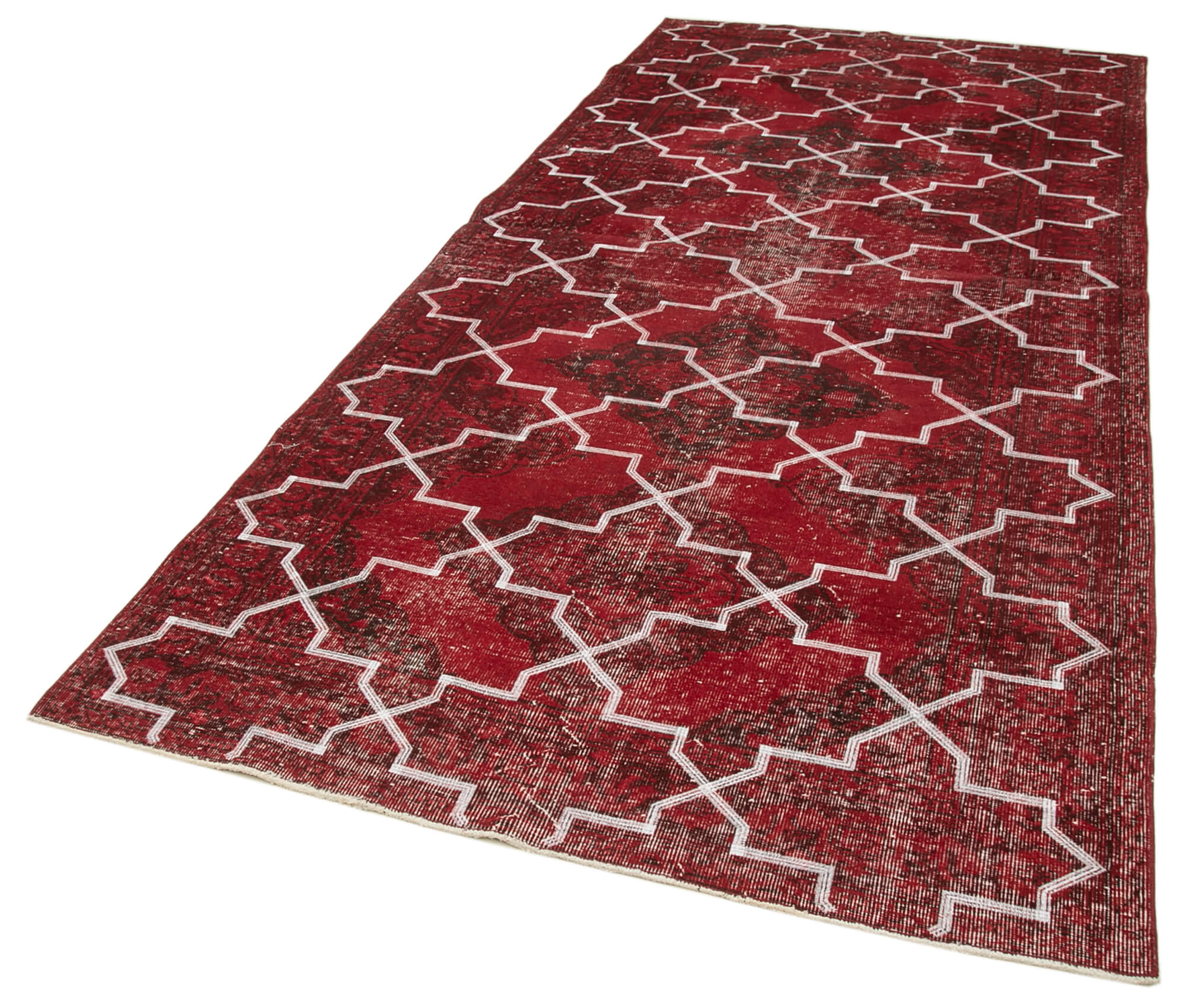 Handmade Wool Area Rug – Red Geometric Cotton Vintage Wool Rug 4'10'' x 11'6''