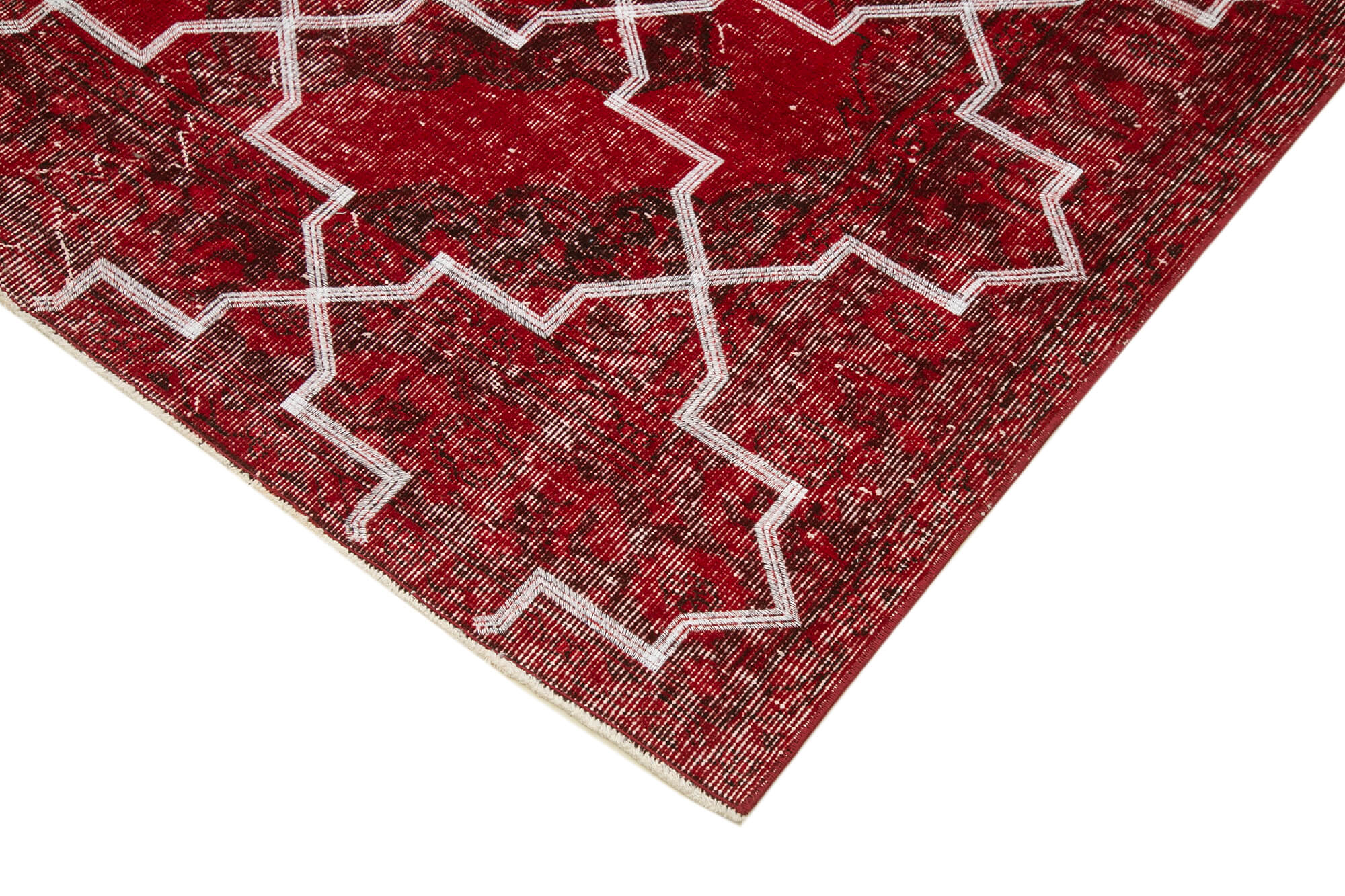 Handmade Wool Area Rug – Red Geometric Cotton Vintage Wool Rug 4'10'' x 11'6''