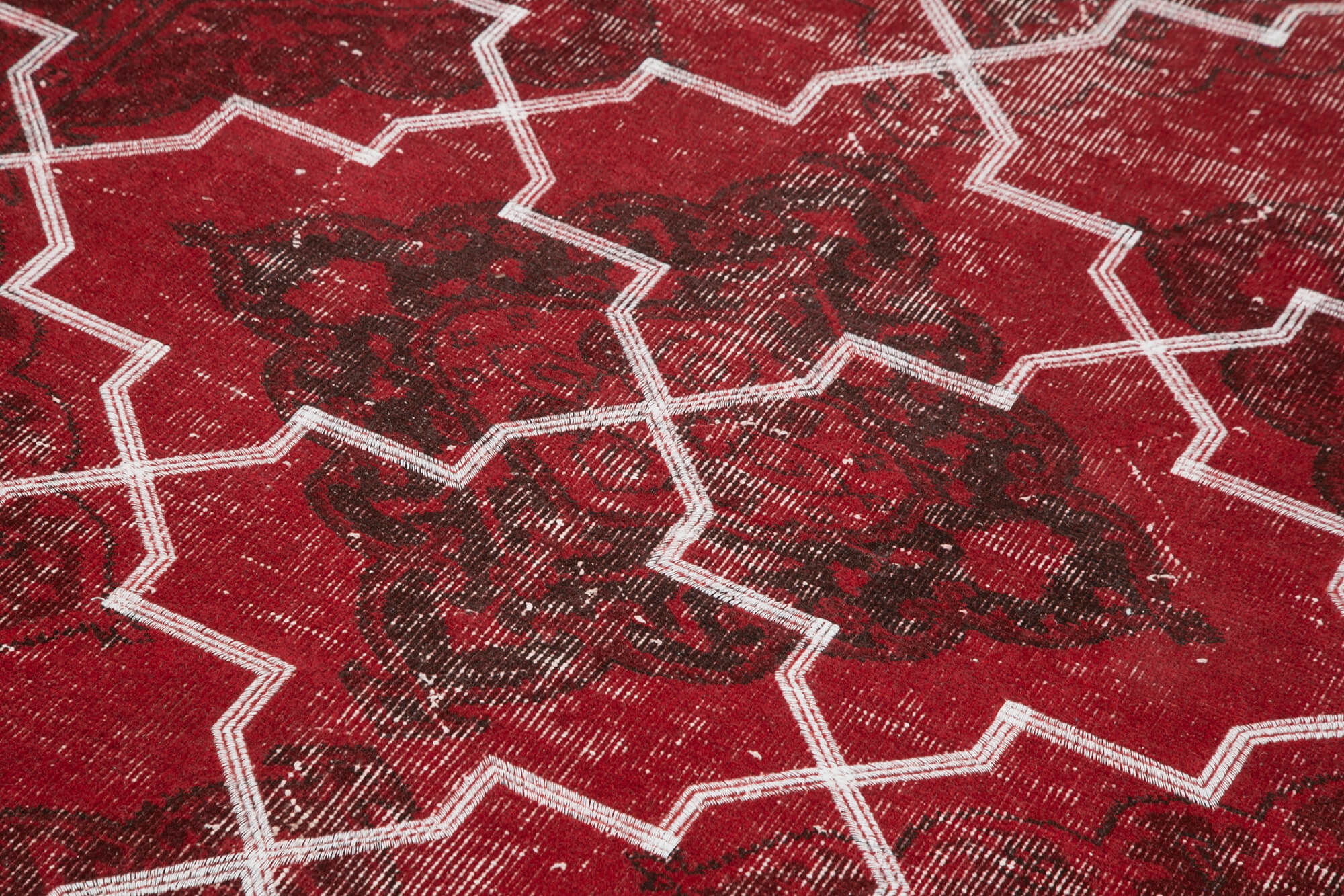 Handmade Wool Area Rug – Red Geometric Cotton Vintage Wool Rug 4'10'' x 11'6''